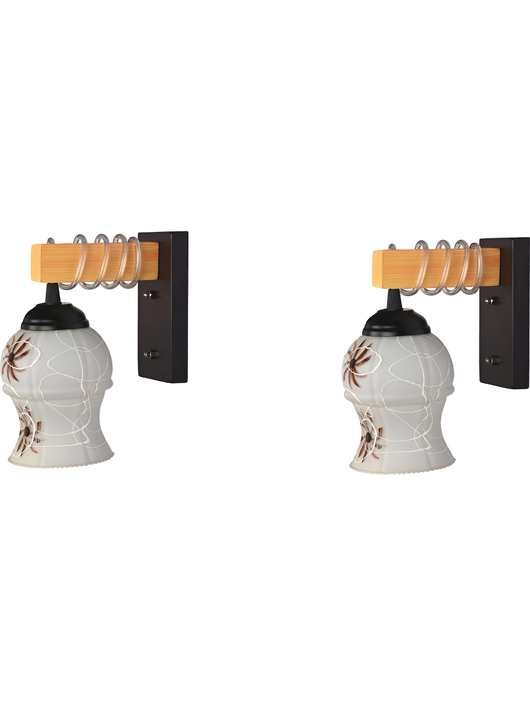 

Afast Grey & Brown 2 Pieces Printed Bell Shaped Glass Wall Lamps