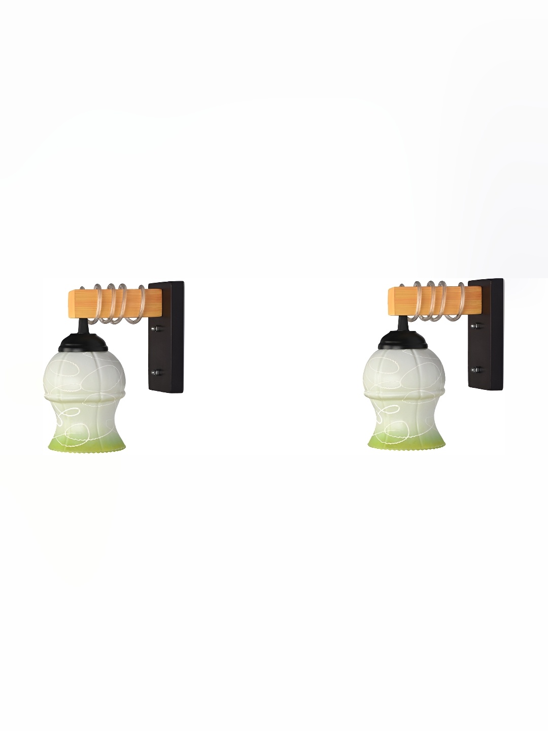 

Afast White & green 2 Pieces Textured Glass Wall Lamps