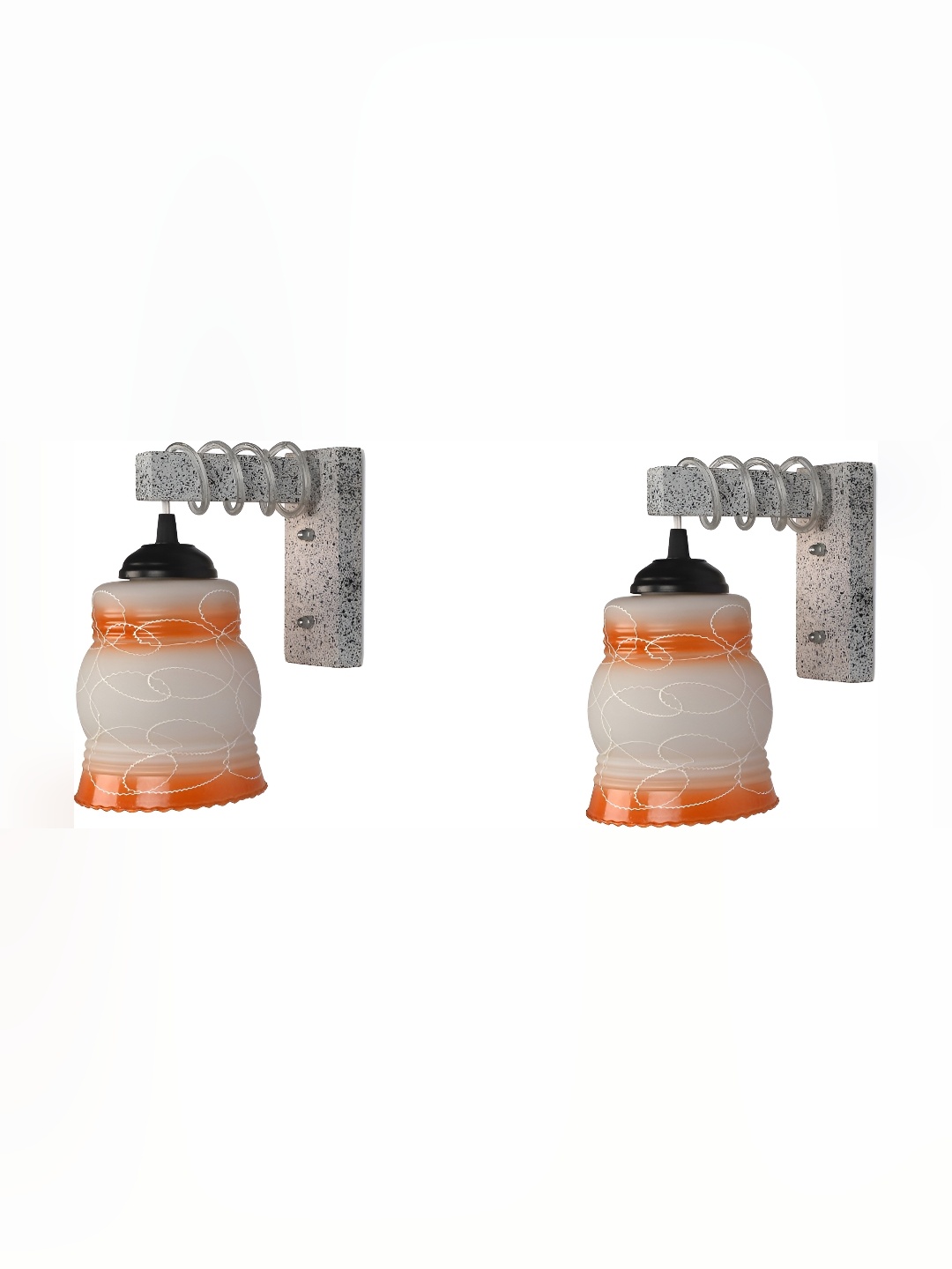 

Afast Orange & White 2 Pieces Printed Bell Shaped Glass Wall Lamp