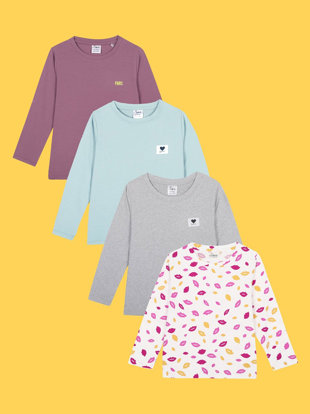 

Anthrilo Girls Pack Of 4 Full Sleeves T-shirts, Purple