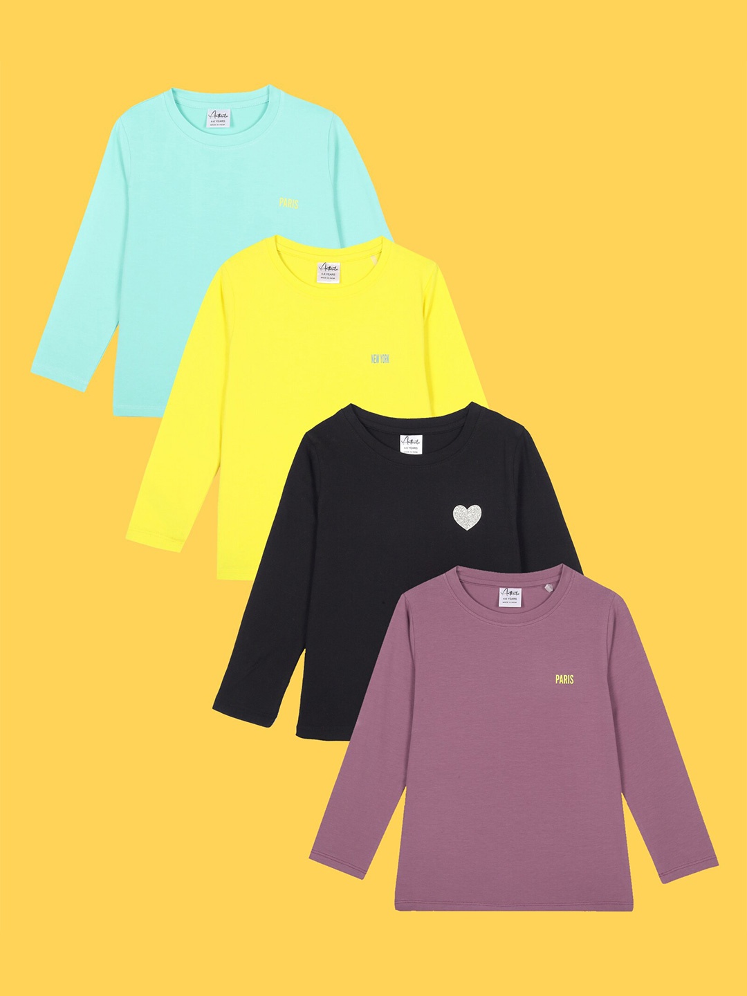 

Anthrilo Girls Pack Of 4 Round Neck Cotton T-shirt, Sea green