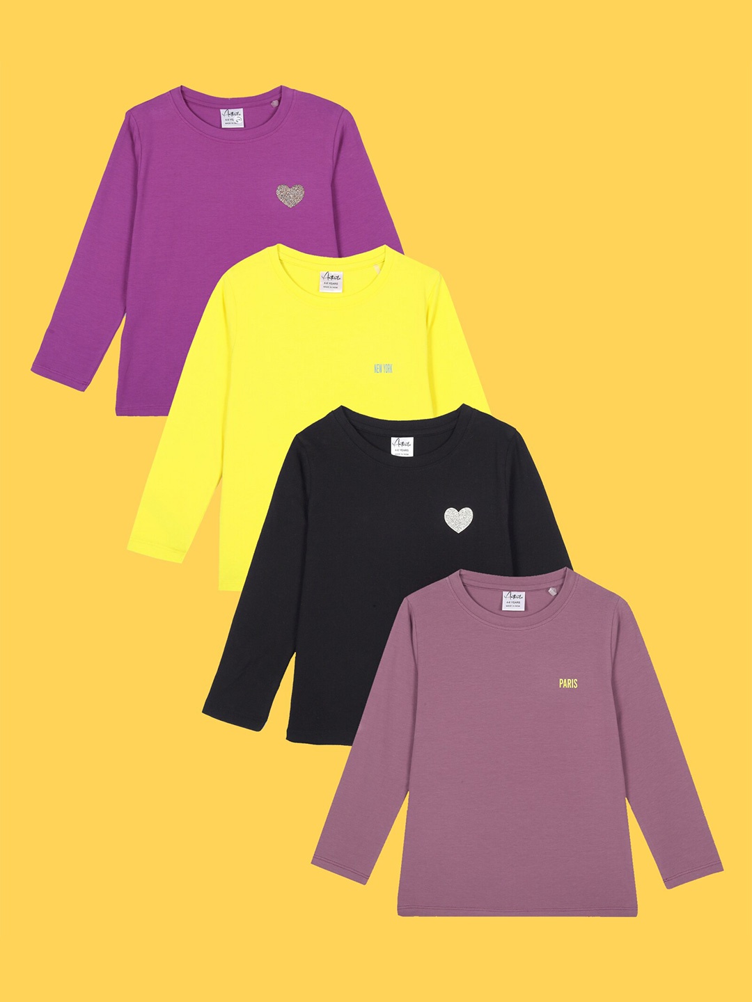 

Anthrilo Girls Pack Of 4 Cotton T-Shirts, Purple