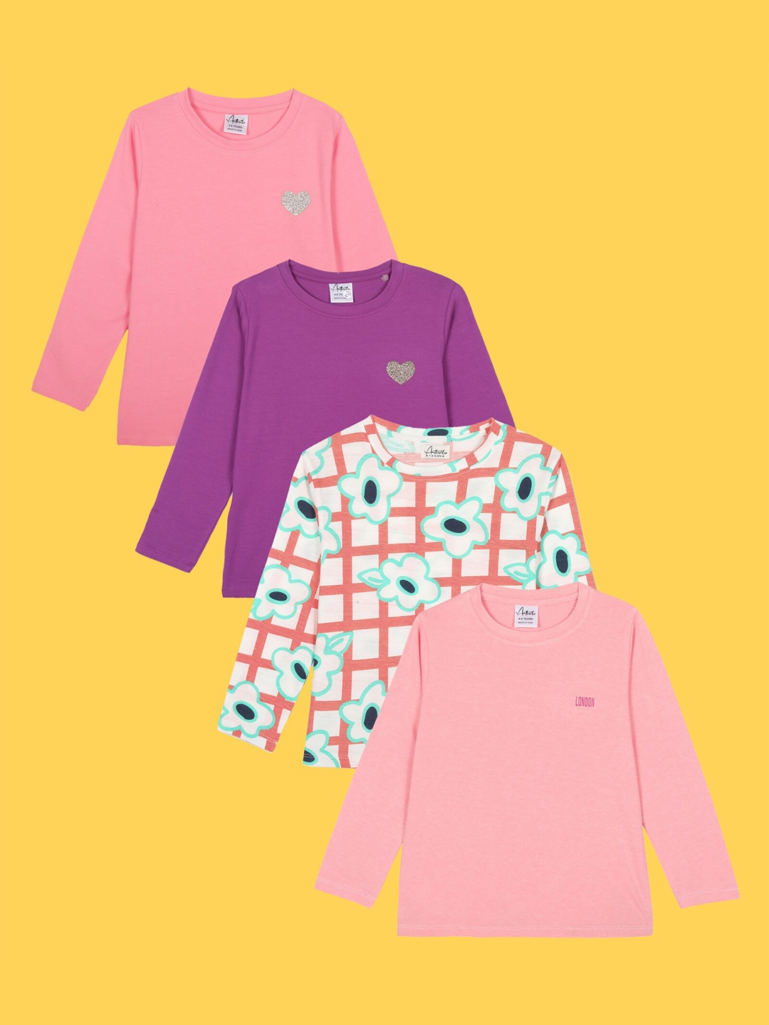 

Anthrilo Girls Pack Of 4 Cotton T-Shirts, Pink