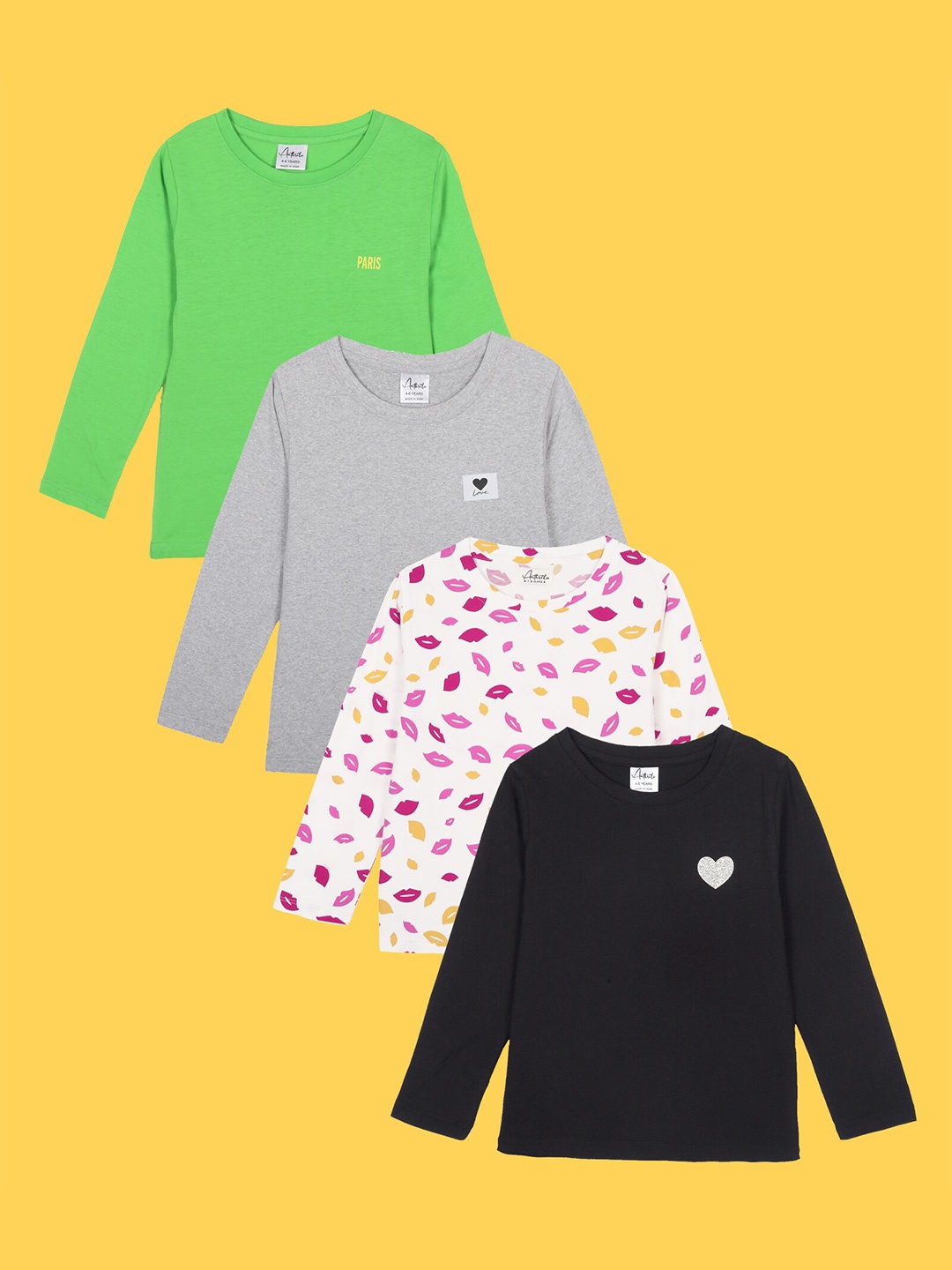 

Anthrilo Girls Pack Of 4 Cotton T-Shirts, Green
