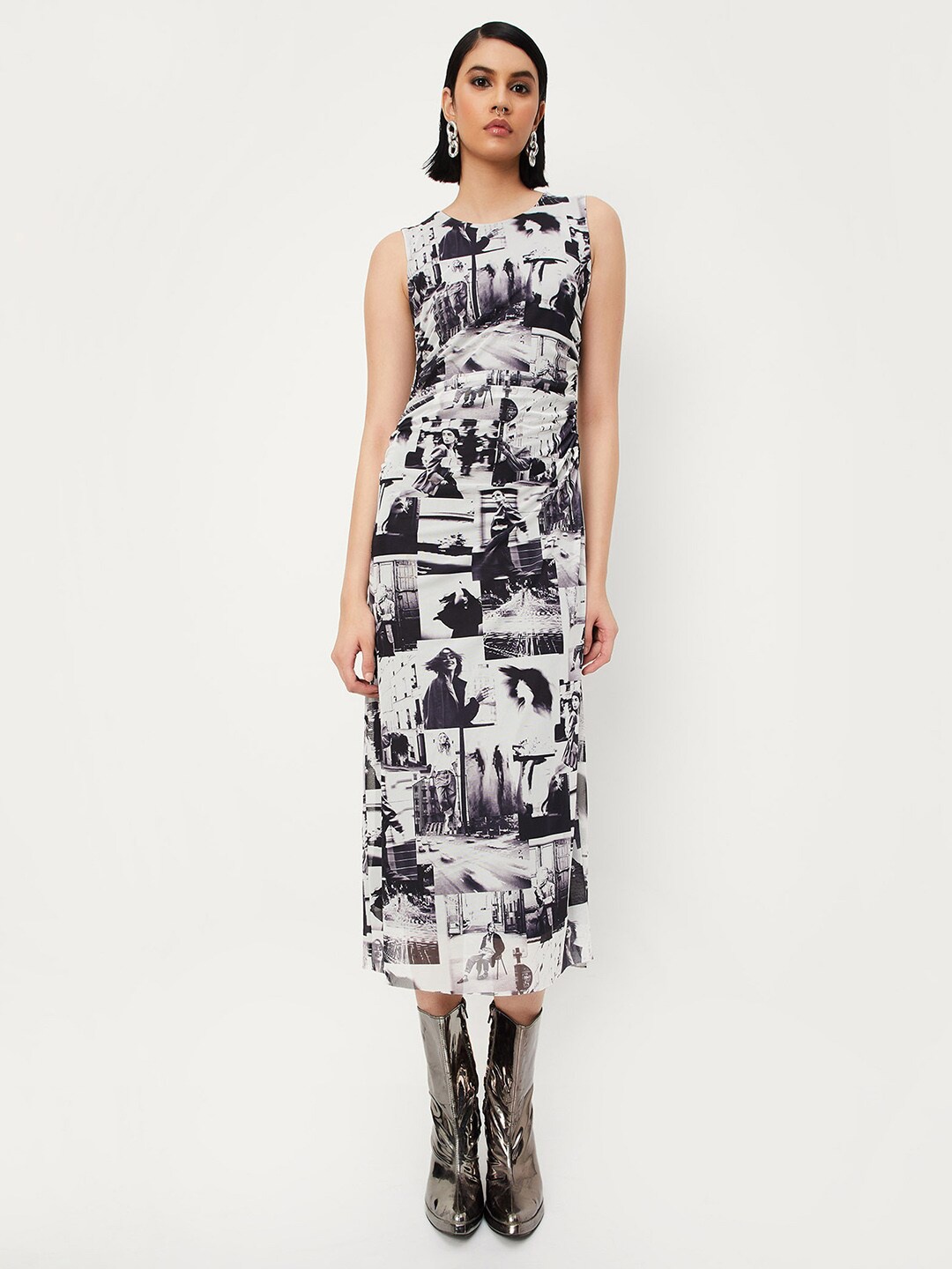 

max Abstract Printed A-Line Dress, Black