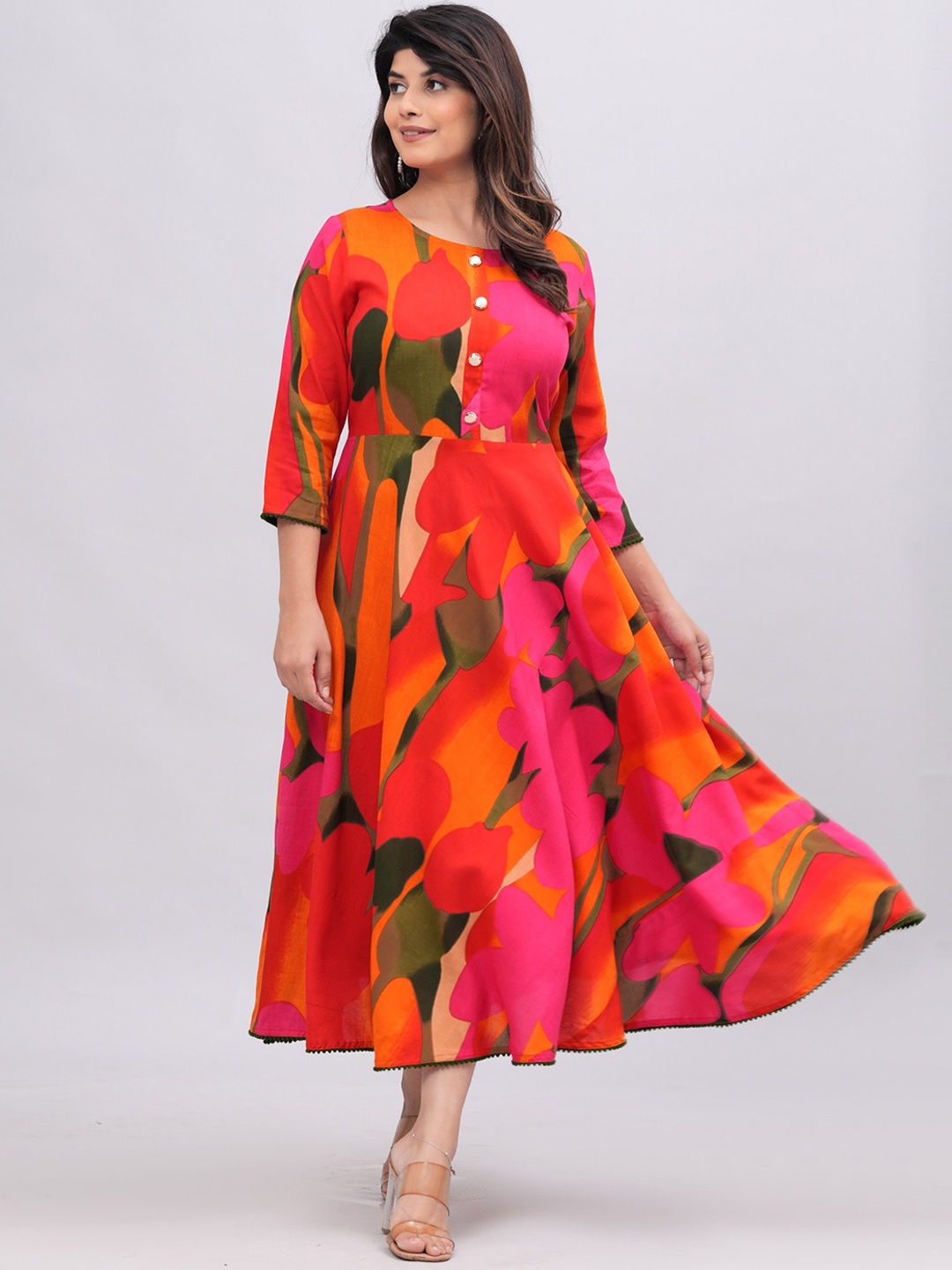 

KALINI Floral Printed Fit and Flare Ethnic Dresses, Pink