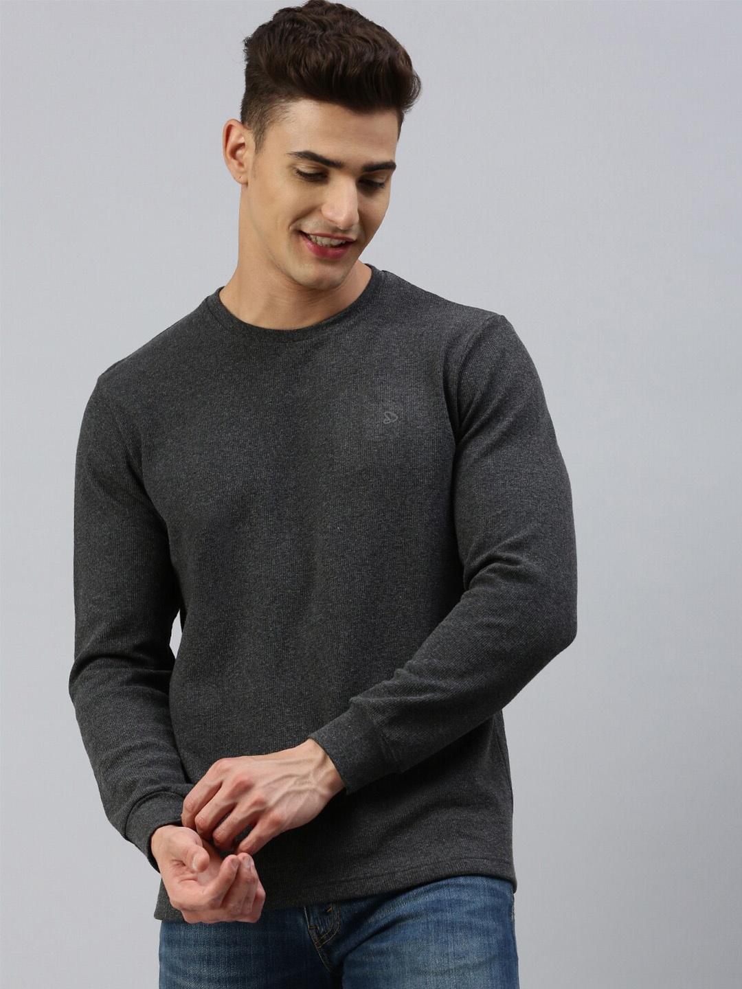 

SPORTO Self Design Ribbed Pullover Sweatshirt, Charcoal