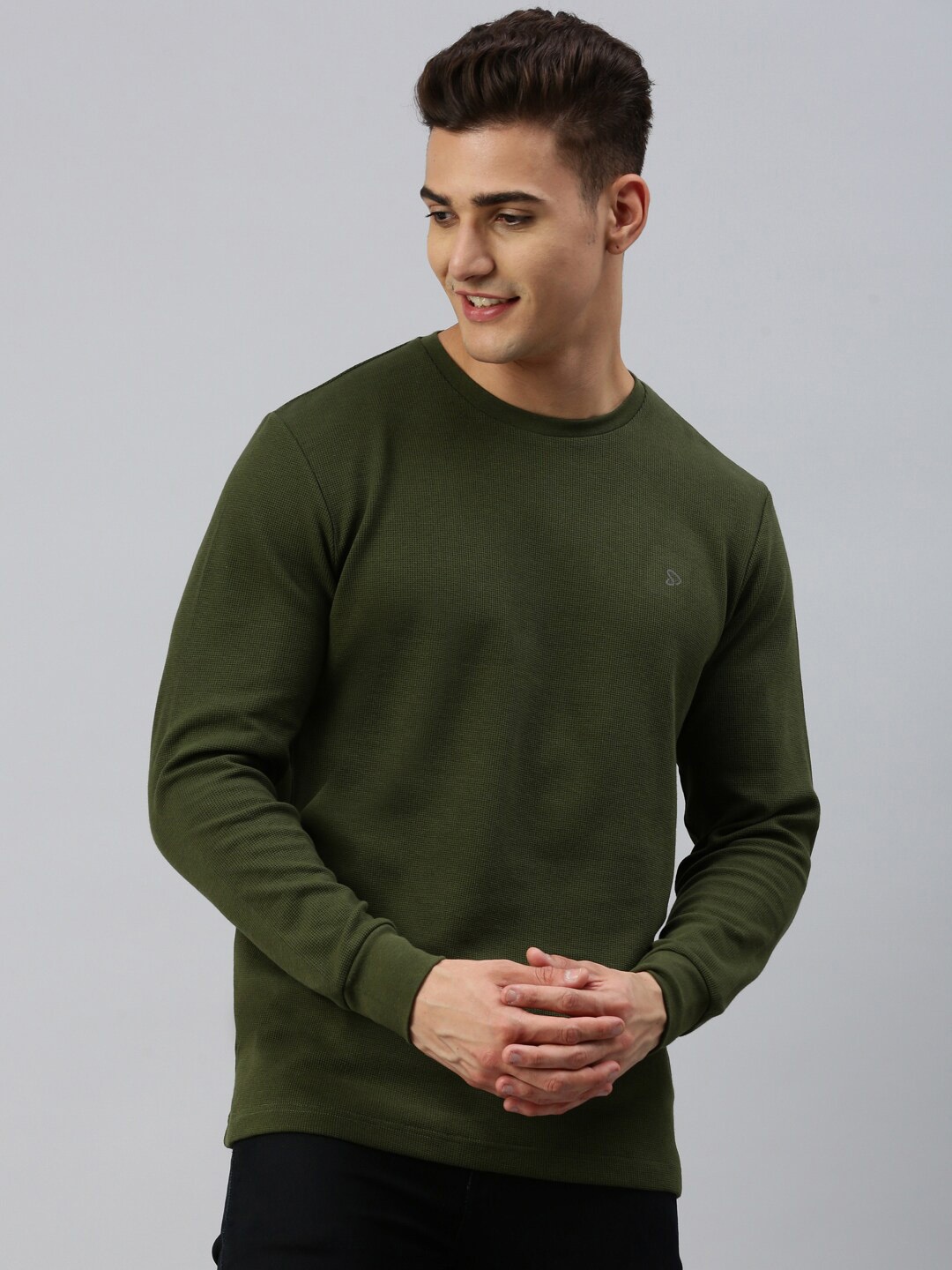 

SPORTO Self Design Ribbed Pullover Sweatshirt, Olive