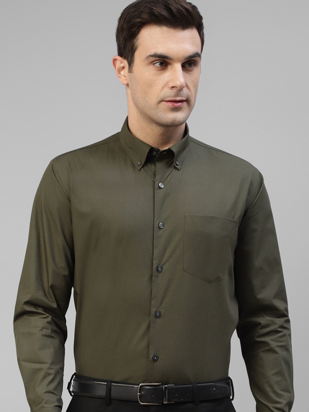 

Hancock Modern Slim Fit Button-Down Collar Pure Cotton Formal Shirt, Olive