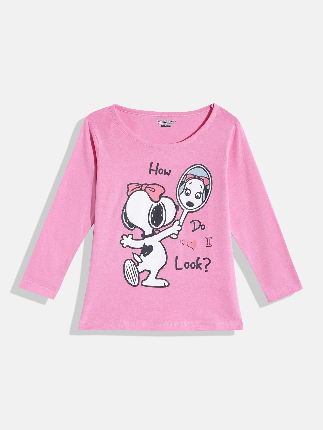 

Eteenz Girls Peanuts Printed Premium Cotton Round-Neck T-shirt, Pink