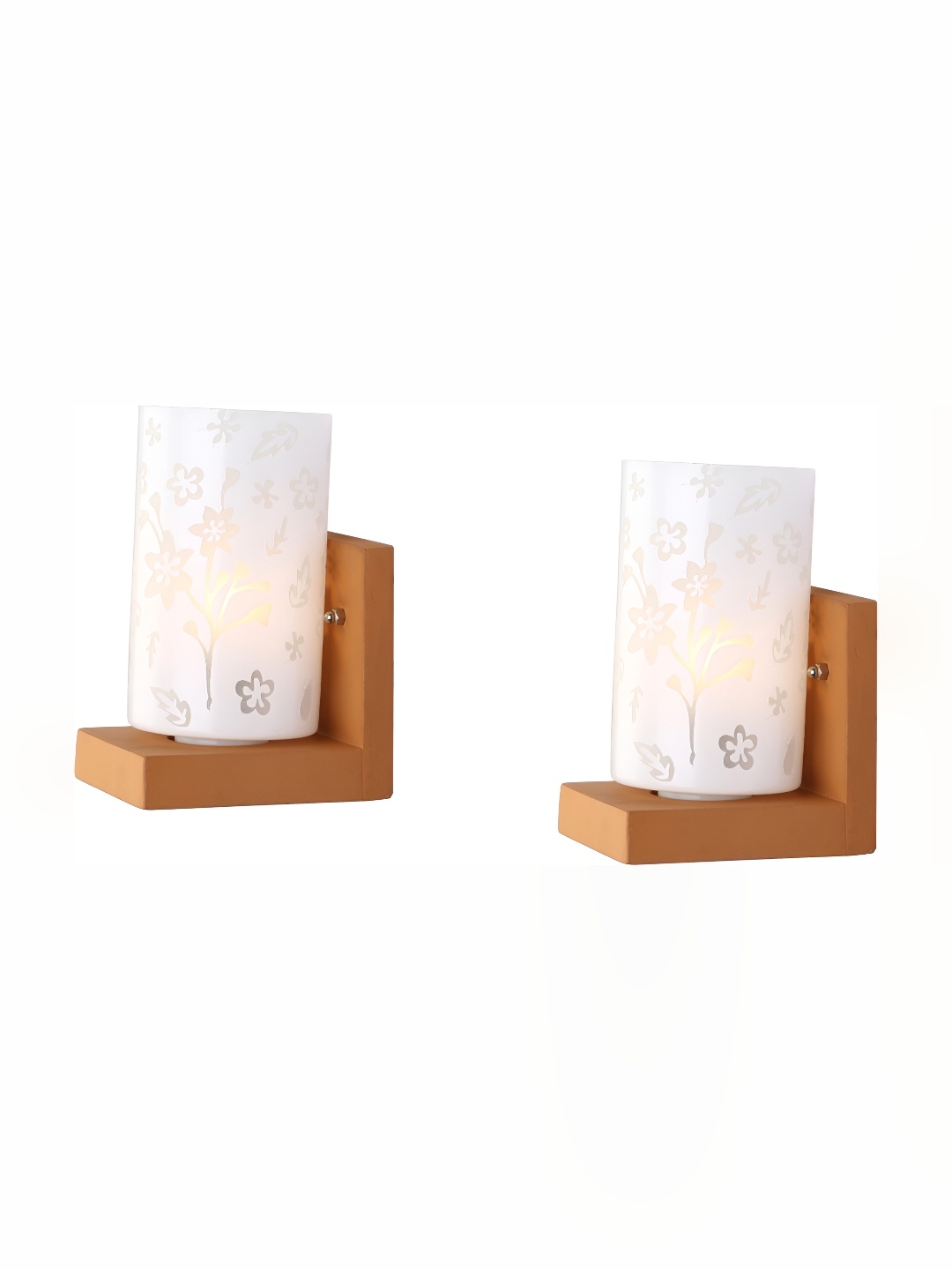 

Afast White & Brown 2 Pieces Printed Cylindrical Shaped Glass Wall Lamps