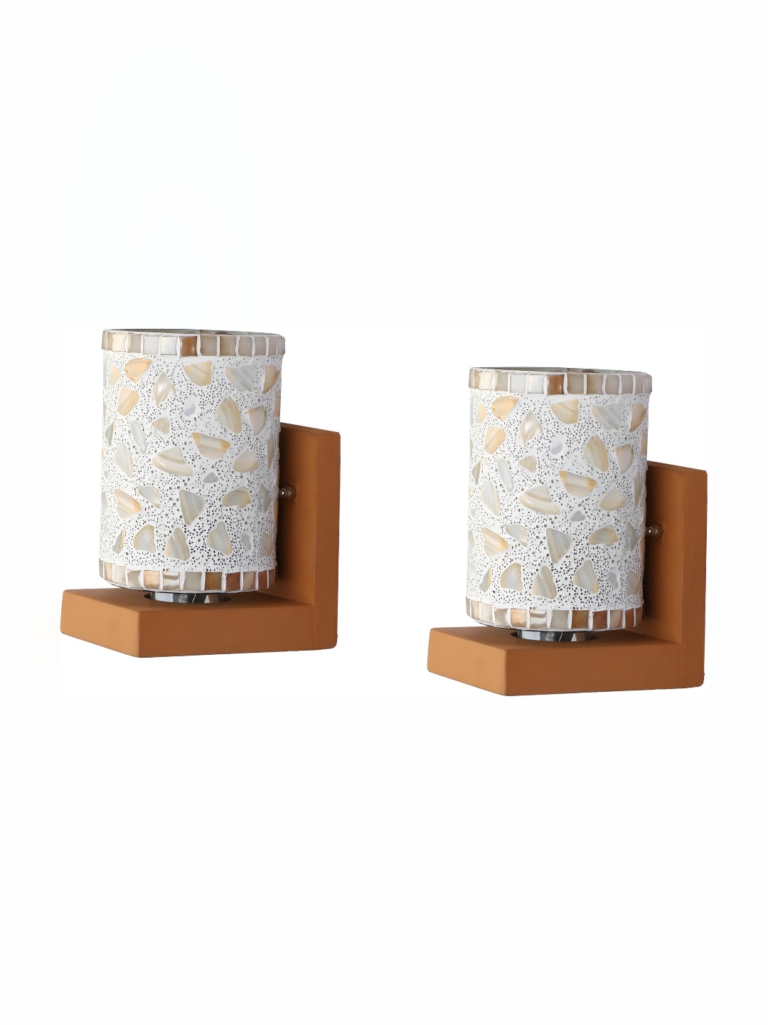 

Afast White & Brown 2 Pieces Textured Cylindrical Shaped Glass Wall Lamps