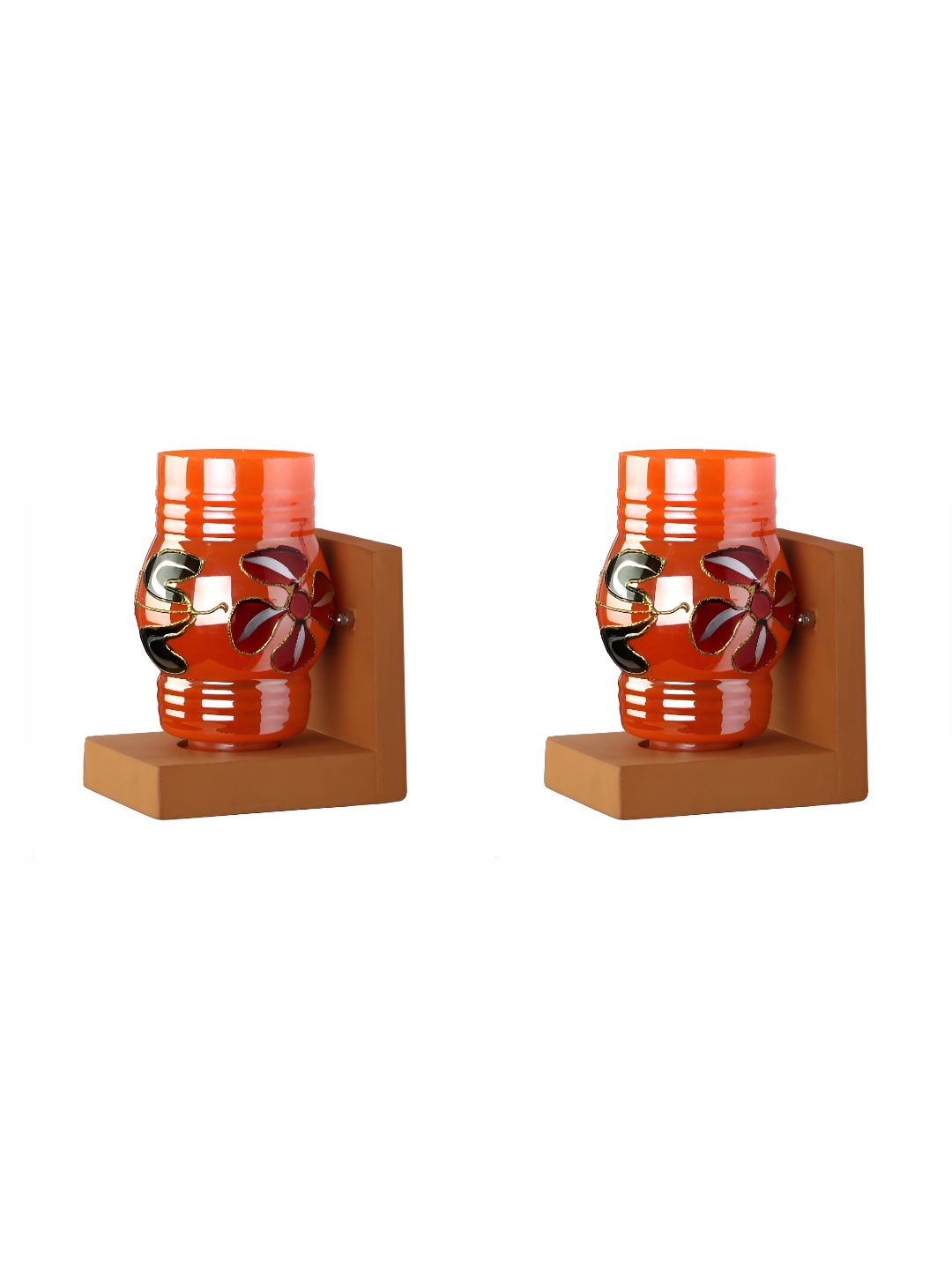 

Afast Orange & Brown 2 Pieces Printed Contemporary Glass Wall Lamps