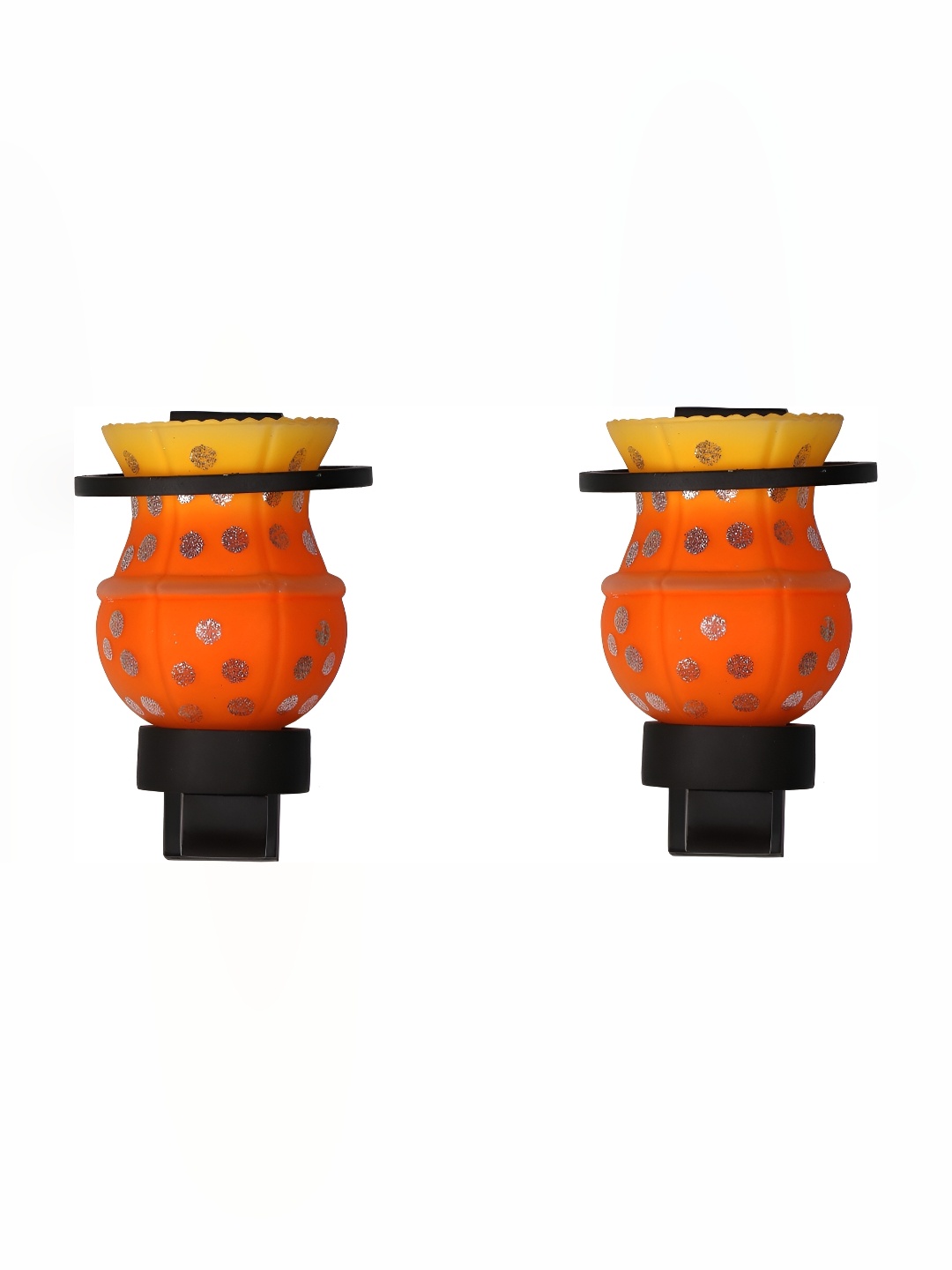 

Afast Orange & Black 2 Pieces Textured Abstract Shaped Glass Contemporary Wall Lamps