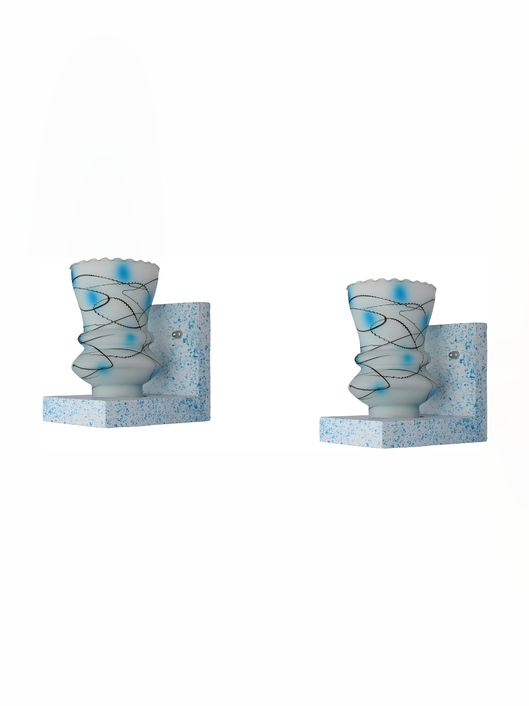 

Afast Blue & White 2 Pieces Printed Abstract Shaped Glass Wall Lamp