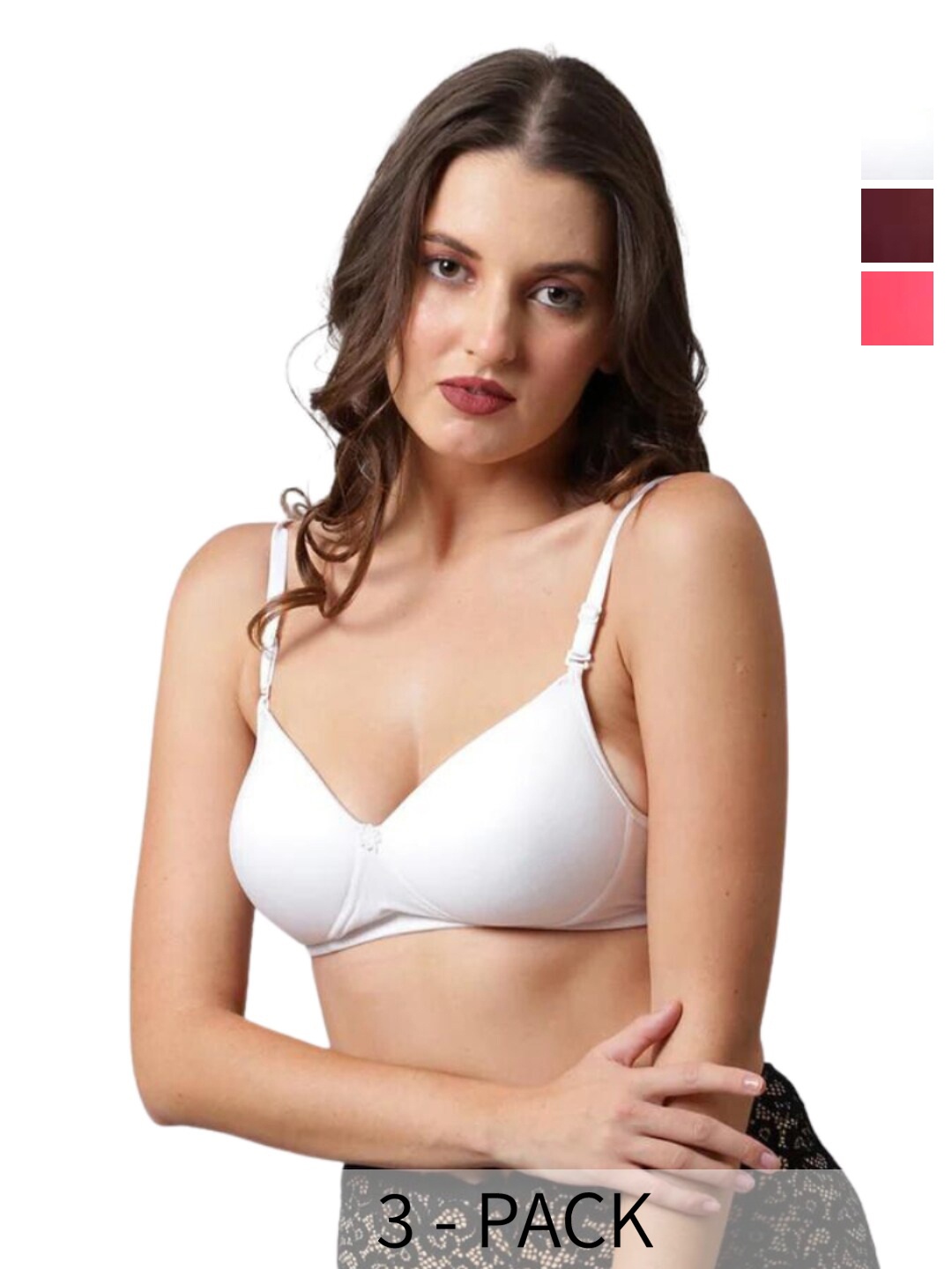 

BEWILD Pack of 3 Medium Coverage Lightly Padded Rapid Dry Bra with All Day Comfort, White