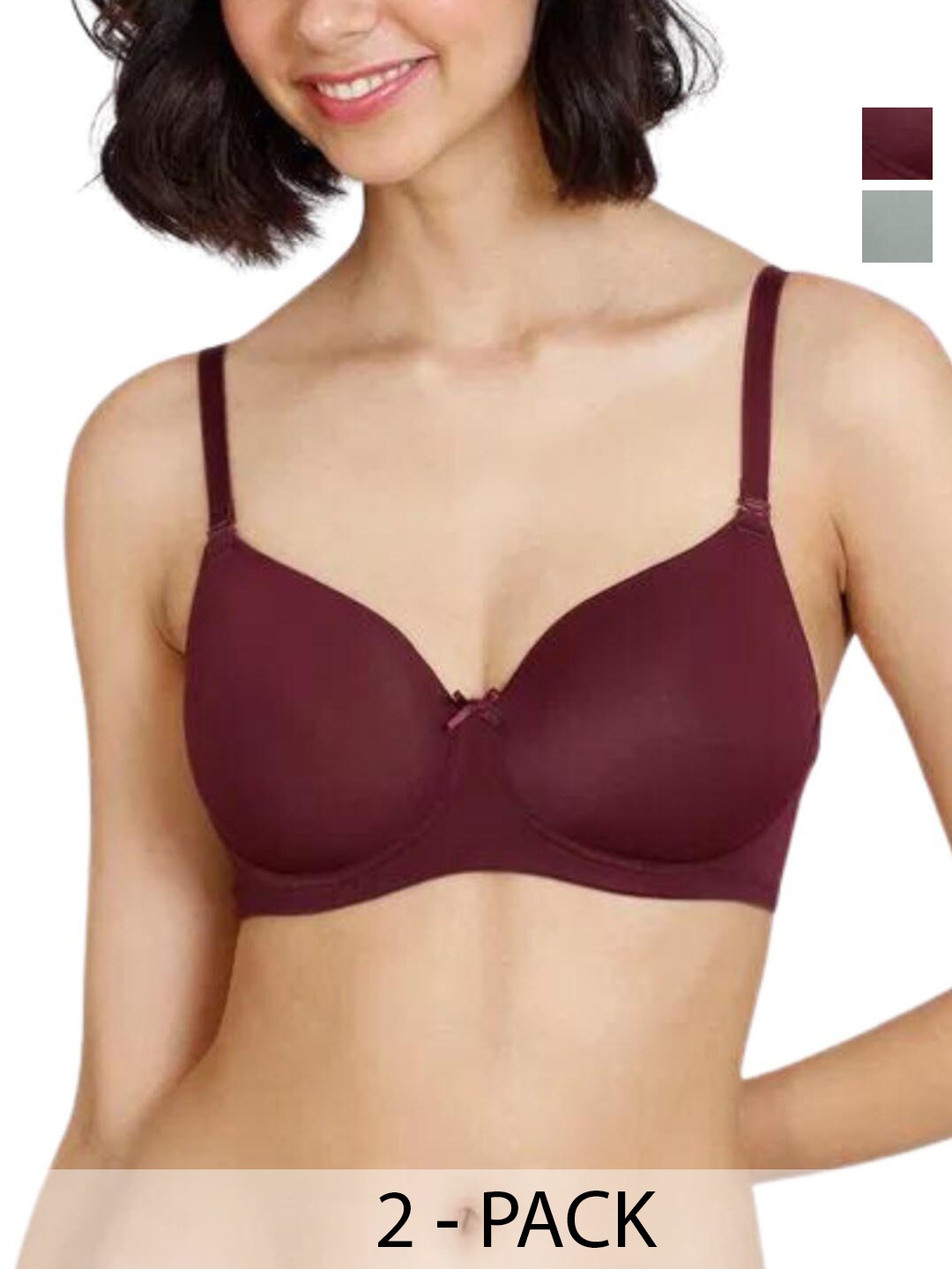 

BEWILD Pack of 2 Medium Coverage Lightly Padded Rapid Dry Bra with All Day Comfort, Burgundy