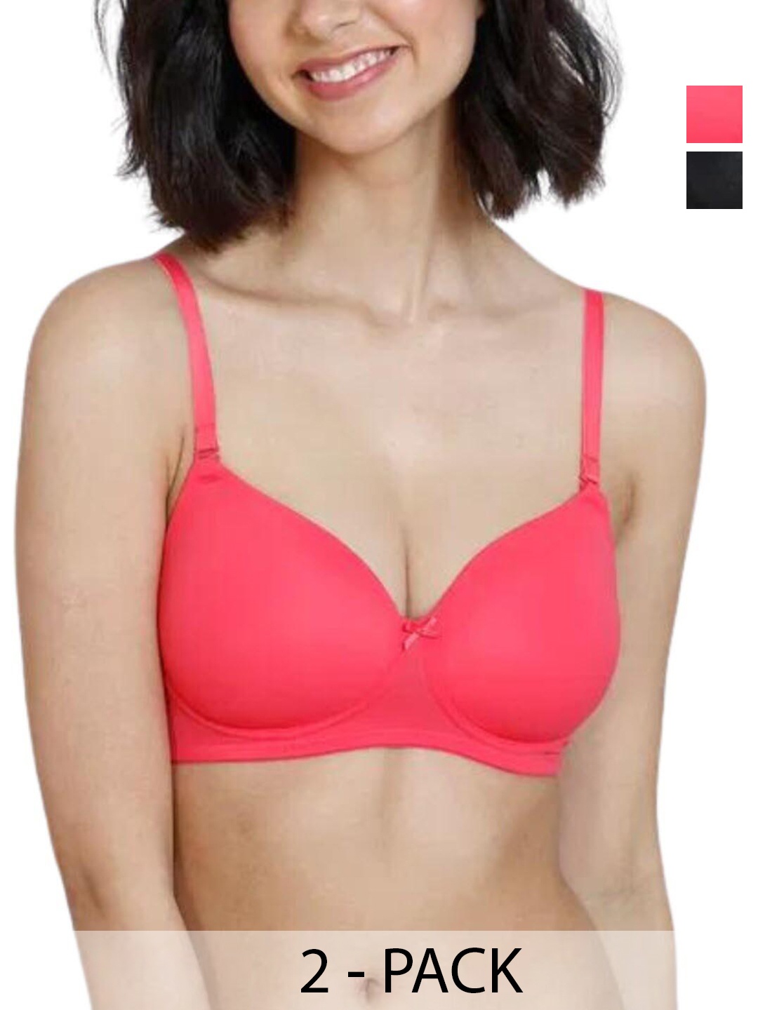 

BEWILD Pack of 2 Medium Coverage Lightly Padded Rapid Dry Bra with All Day Comfort, Coral