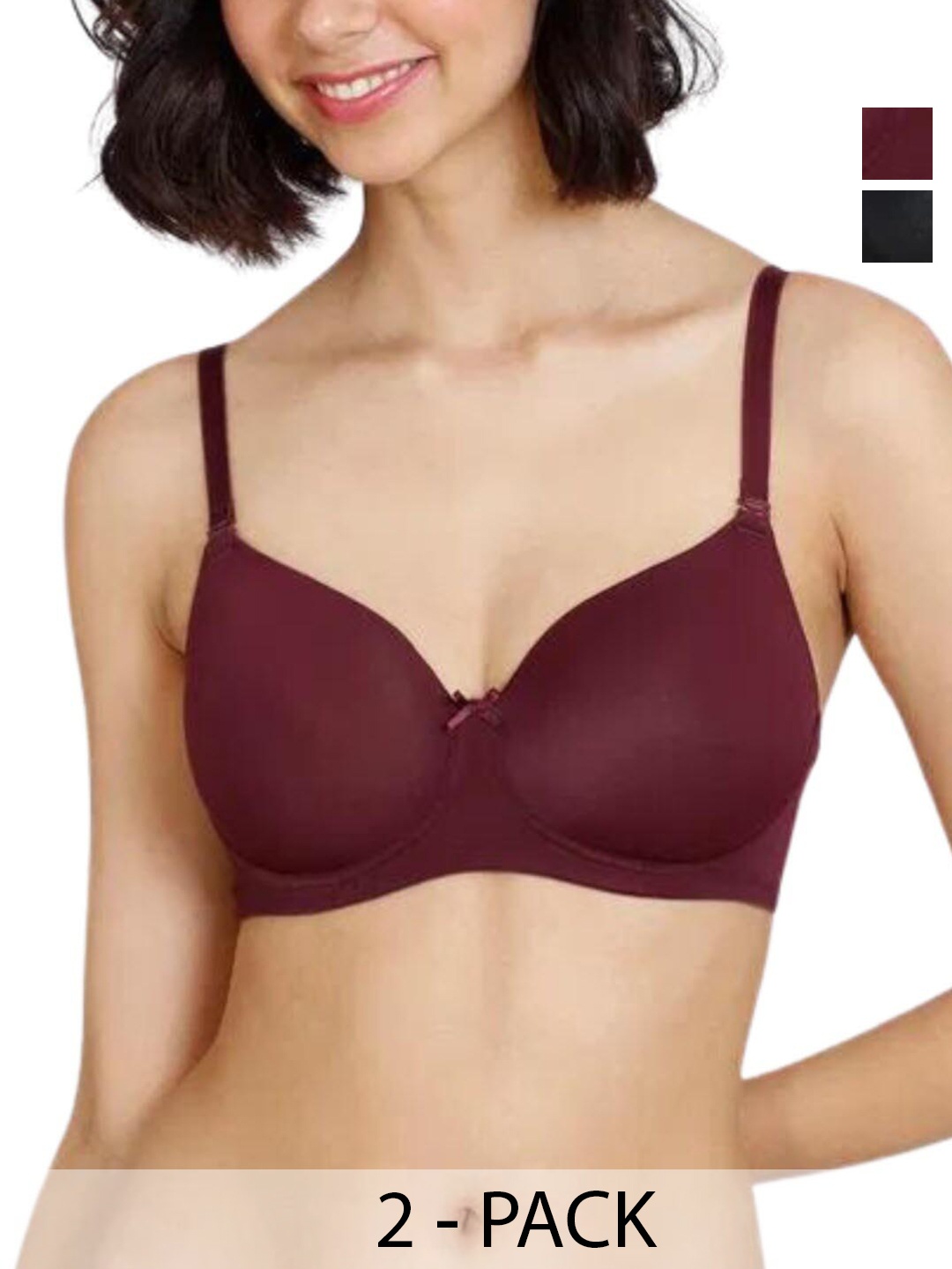 

BEWILD Pack of 2 Medium Coverage Lightly Padded Rapid Dry Bra with All Day Comfort, Burgundy