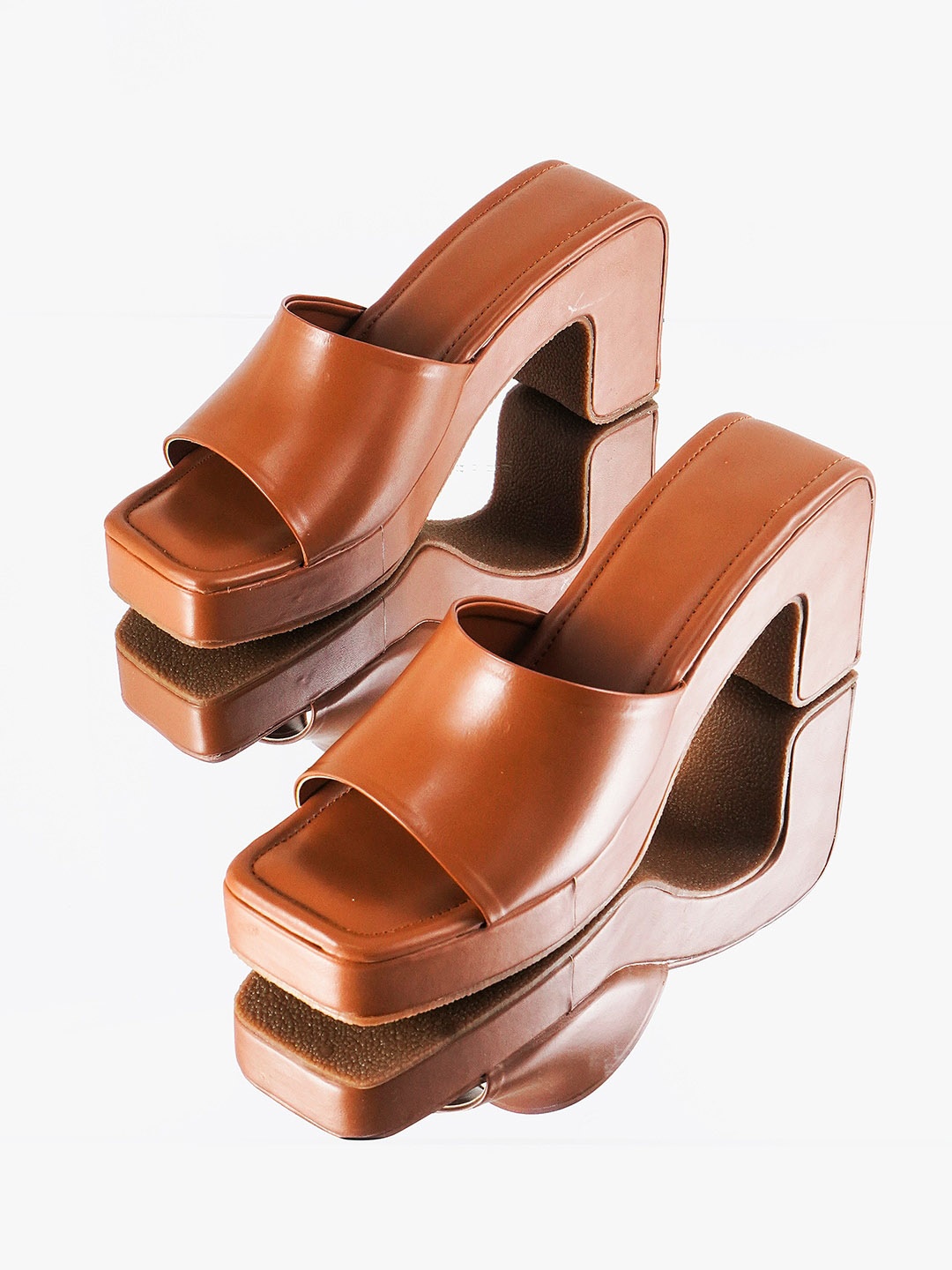 

THE WHITE POLE Open Toe Open Back Platform Heels, Brown