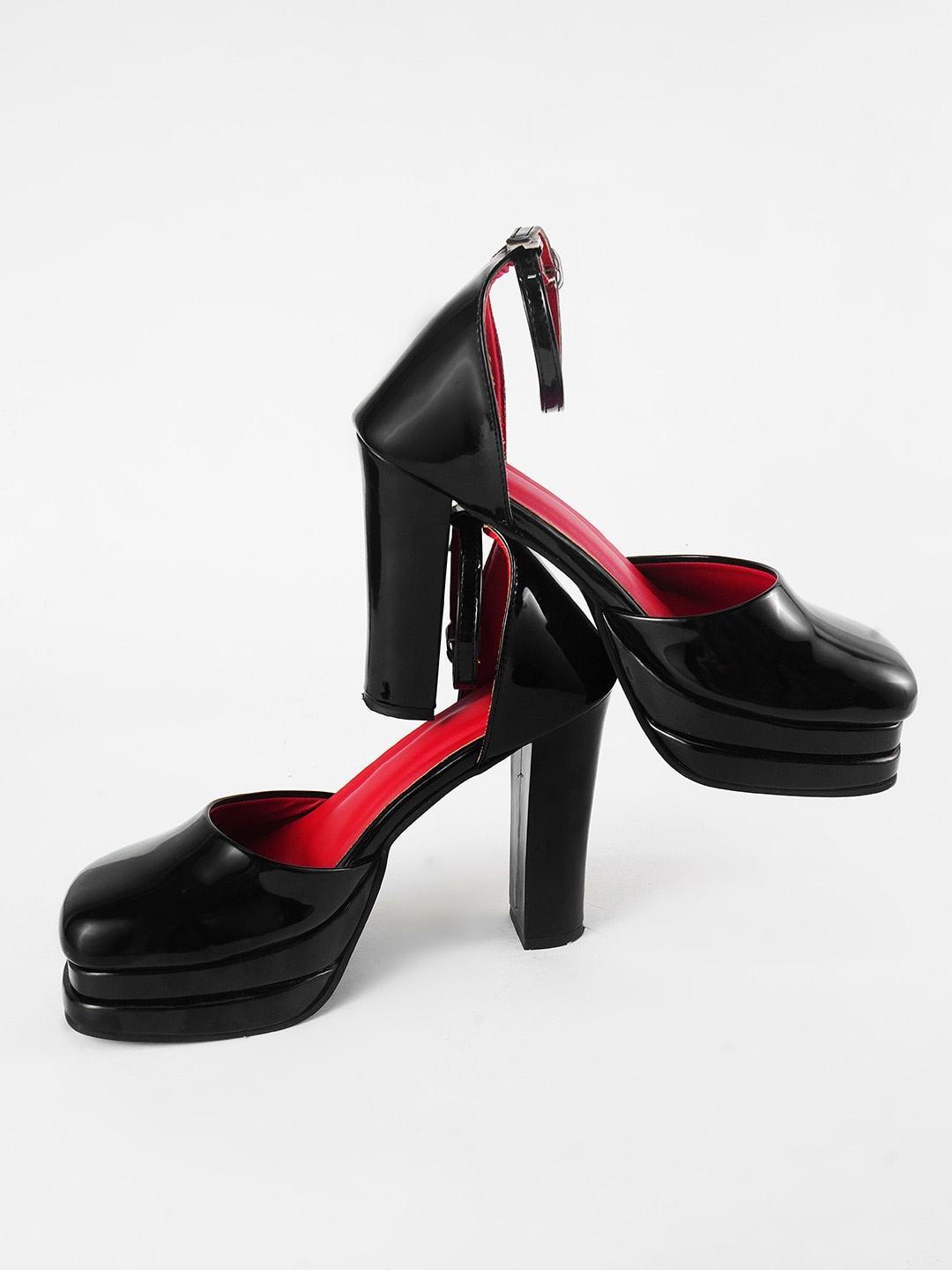 

THE WHITE POLE Square Toe Party Platform Heels With Ankle Loop, Black