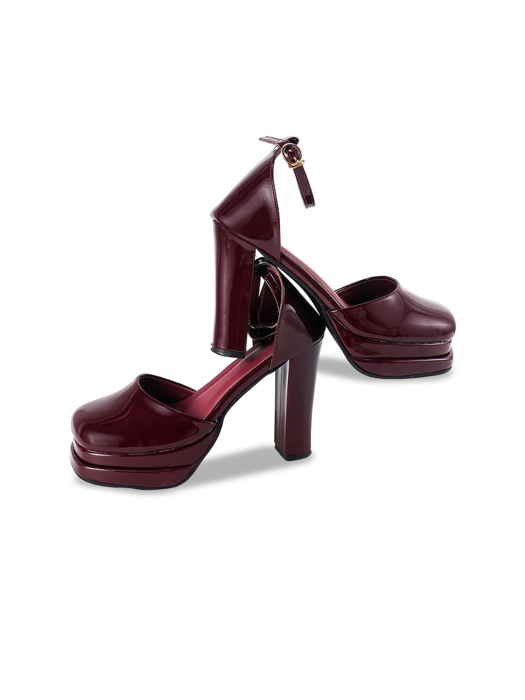 

THE WHITE POLE Square Toe Party Platform Heels With Ankle Loop, Maroon