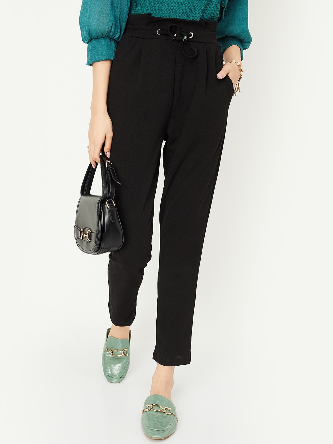 

max Women Mid-Rise Peg Trousers, Black