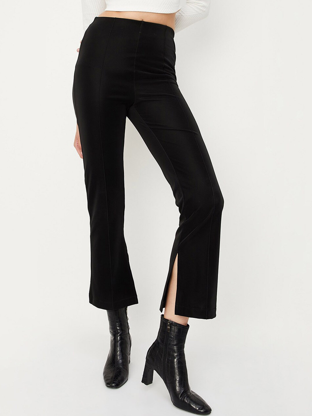 

max Women Mid-Rise Parallel Trousers, Black