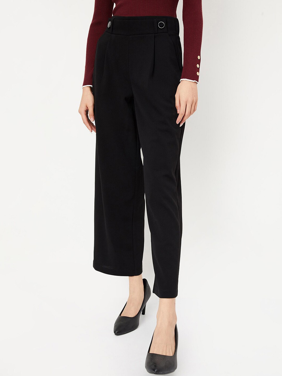 

max Women Mid-Rise Formal Trousers, Black