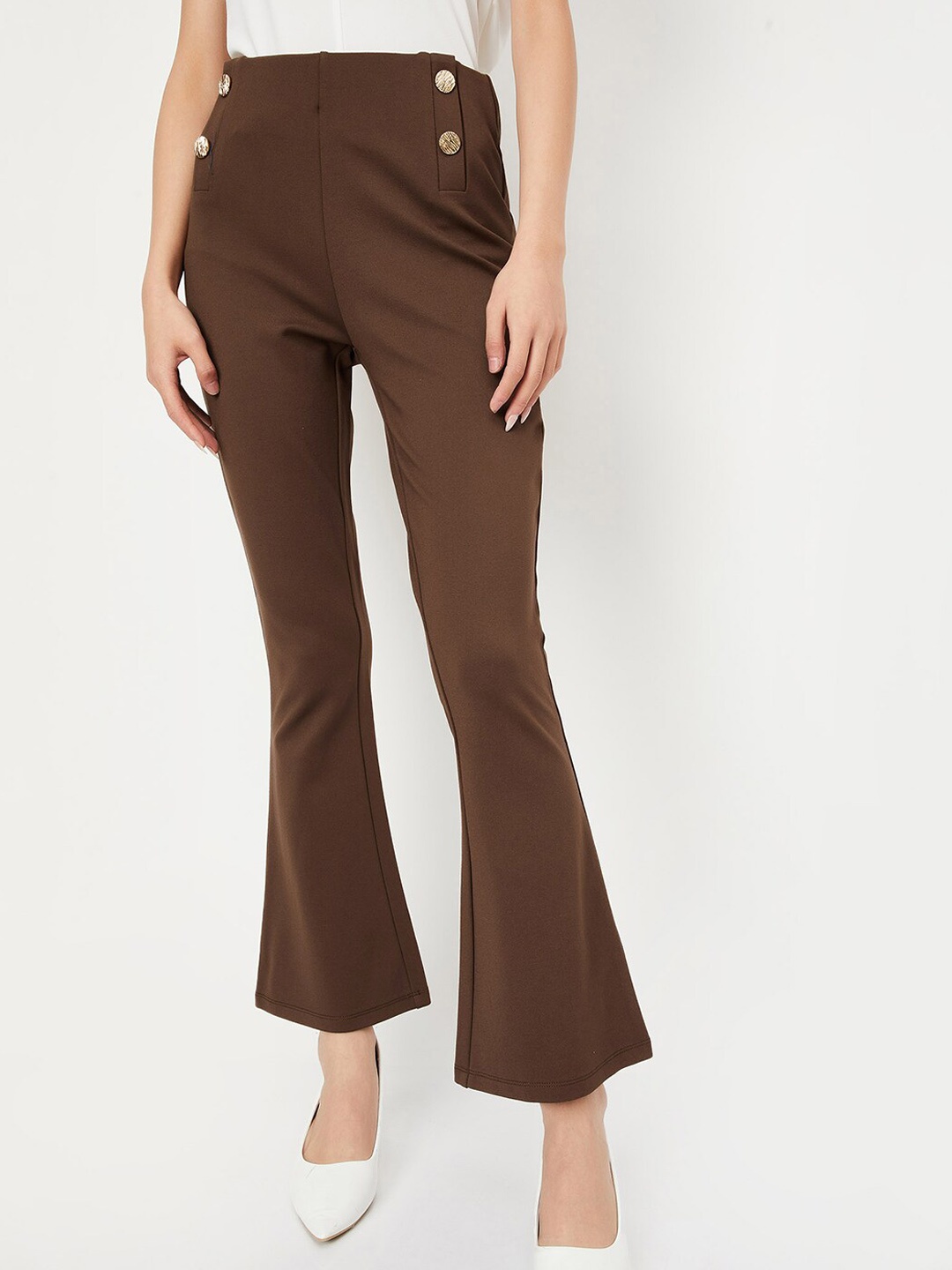 

max Women Mid-Rise Bootcut Trousers, Brown