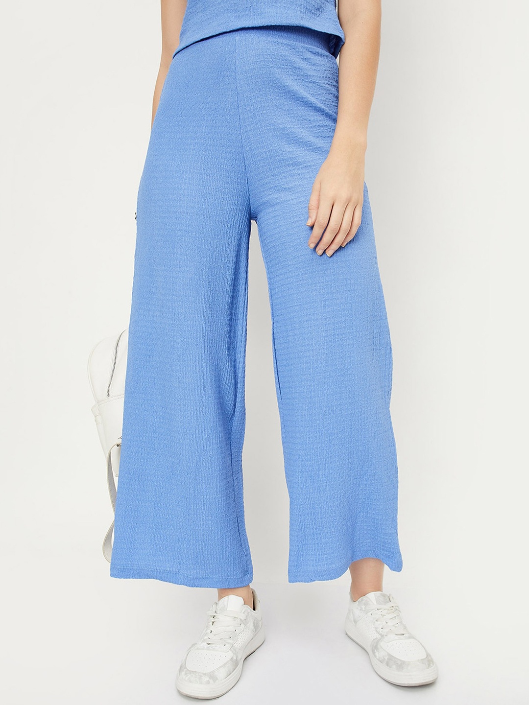 

max Women Textured Self Design Parallel Trousers, Blue