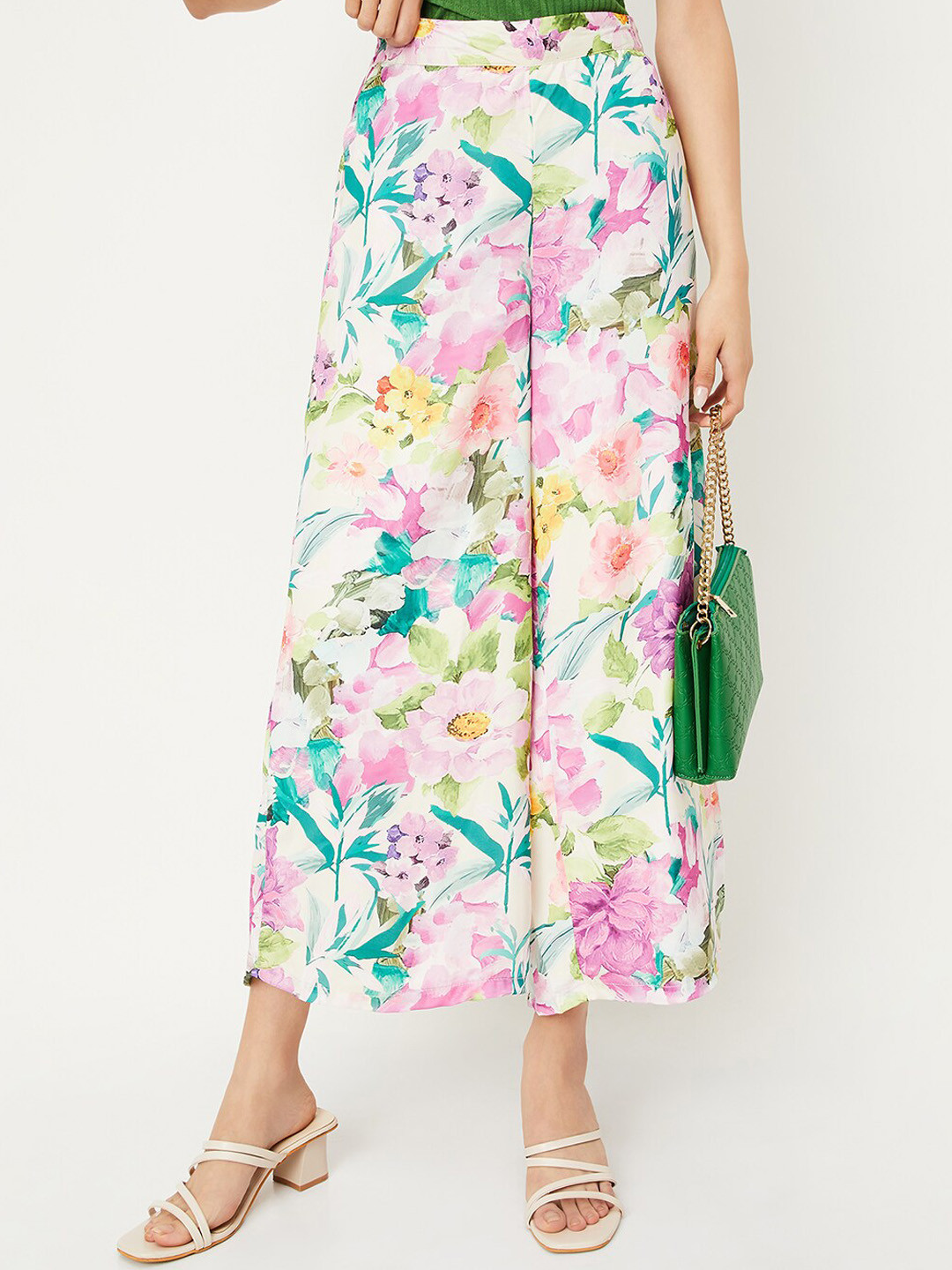 

max Women Floral Printed Culottes Trousers, White