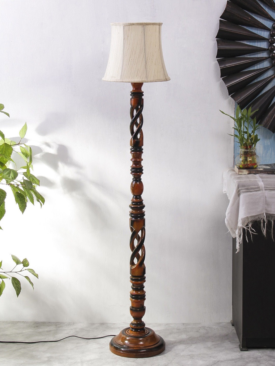 

Devansh Off White Wooden Frustum Floor Lamps