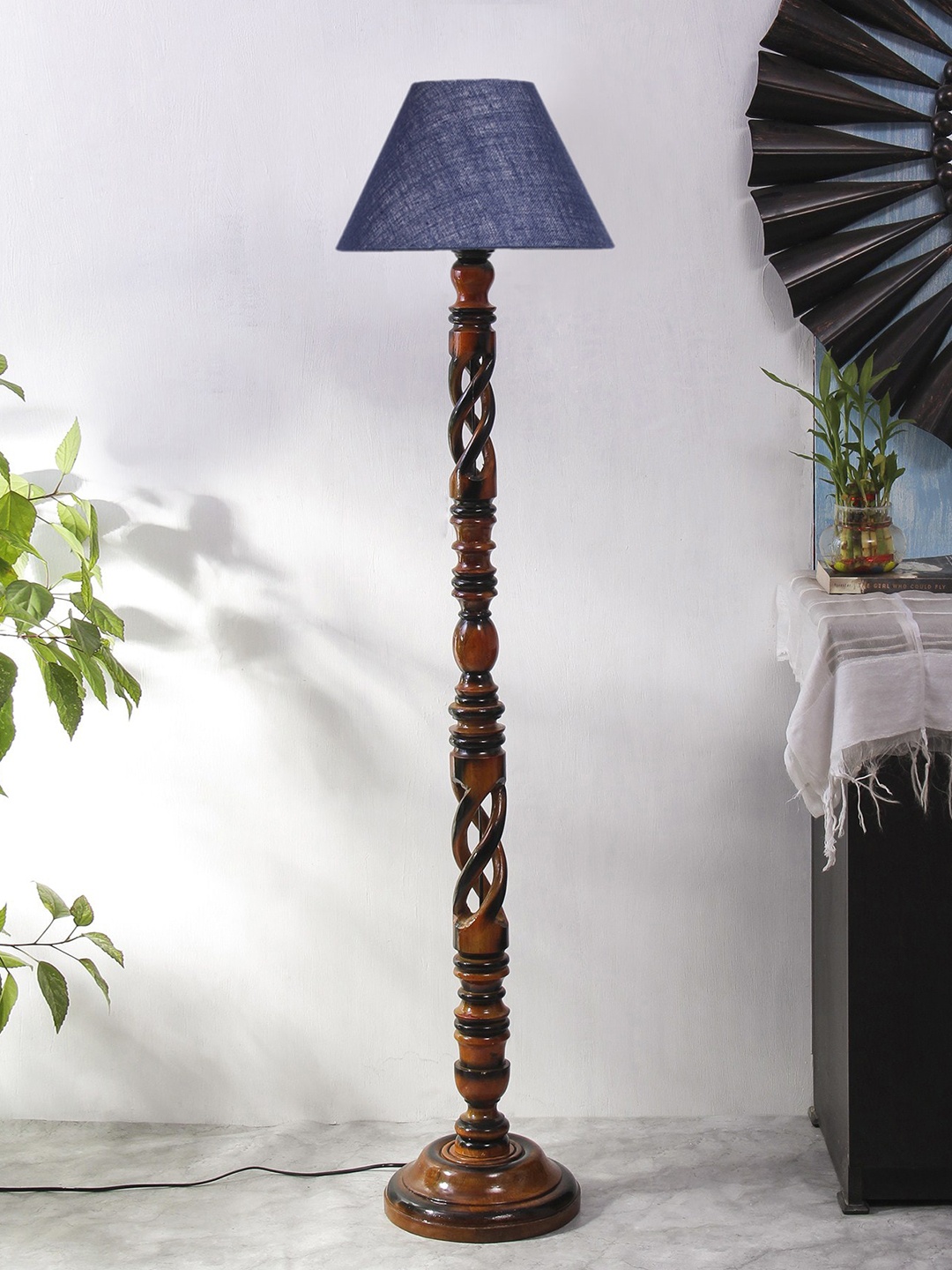 

Devansh Brown & Blue Jute Wooden Frustum Floor Lamps