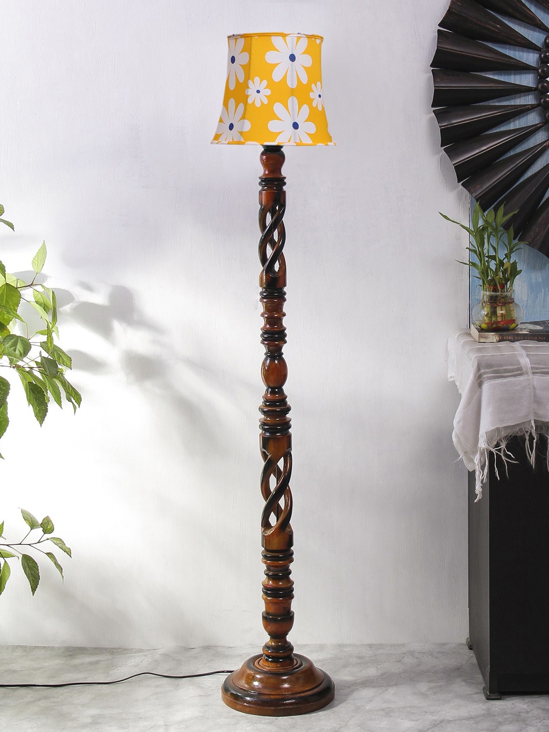 

Devansh Yellow & Brown Wooden Floor Lamp With Stand