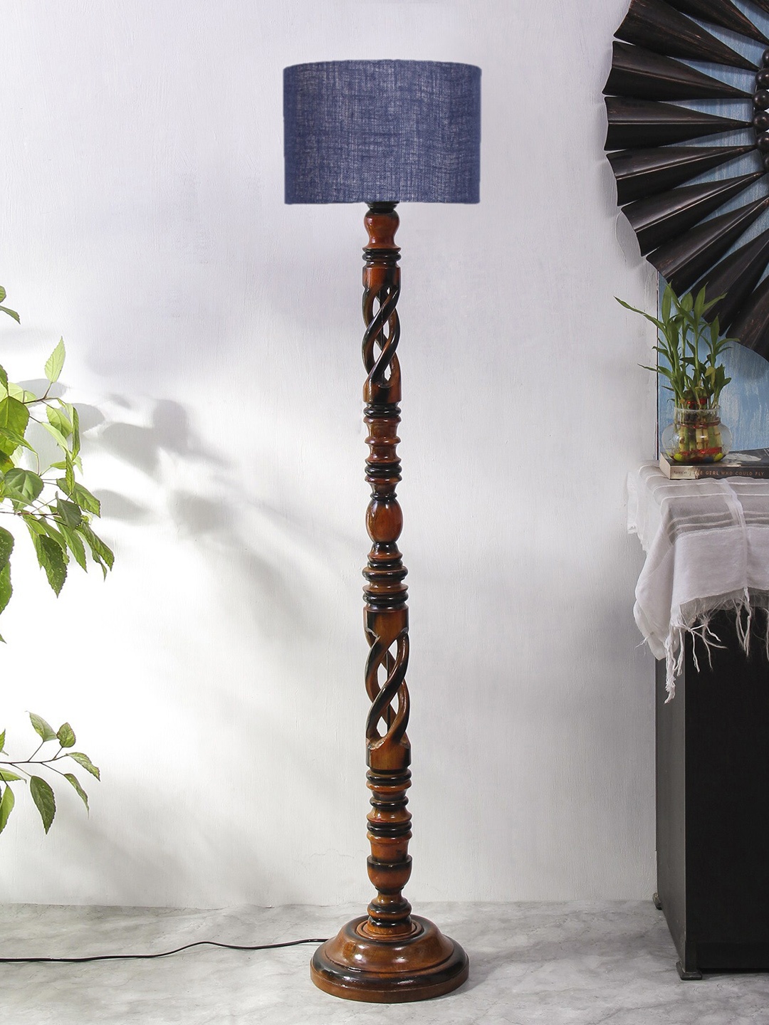 

Devansh Blue Wooden Drum Shaped Floor Lamp