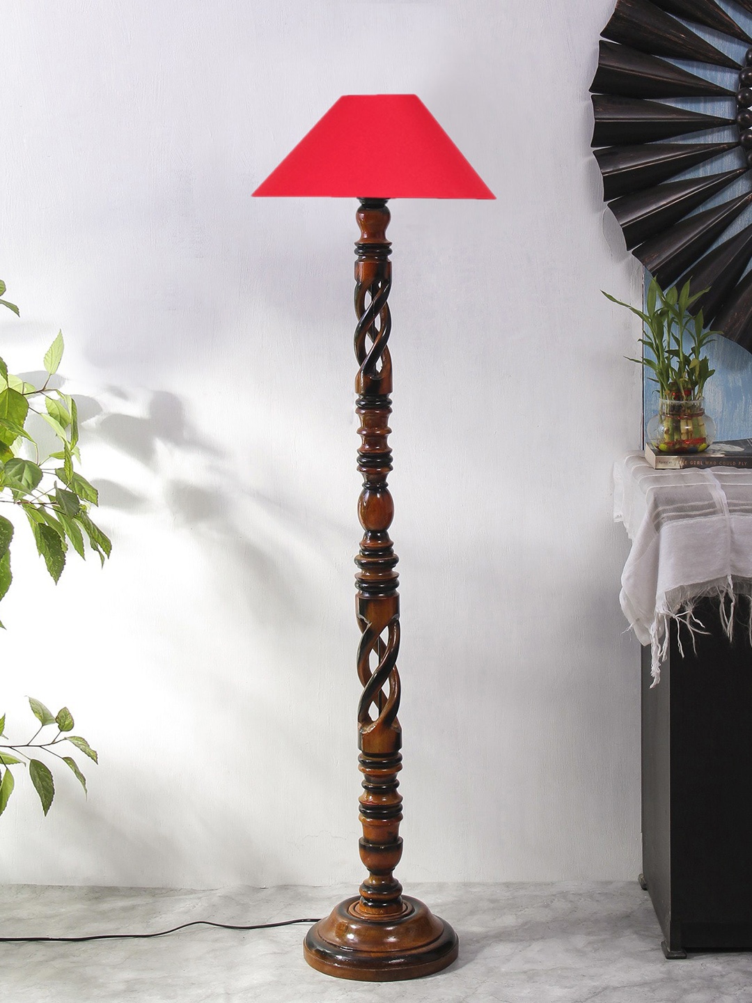 

Devansh Brown & Red Frustum Cotton Drum Open Snake Wooden Floor Lamp