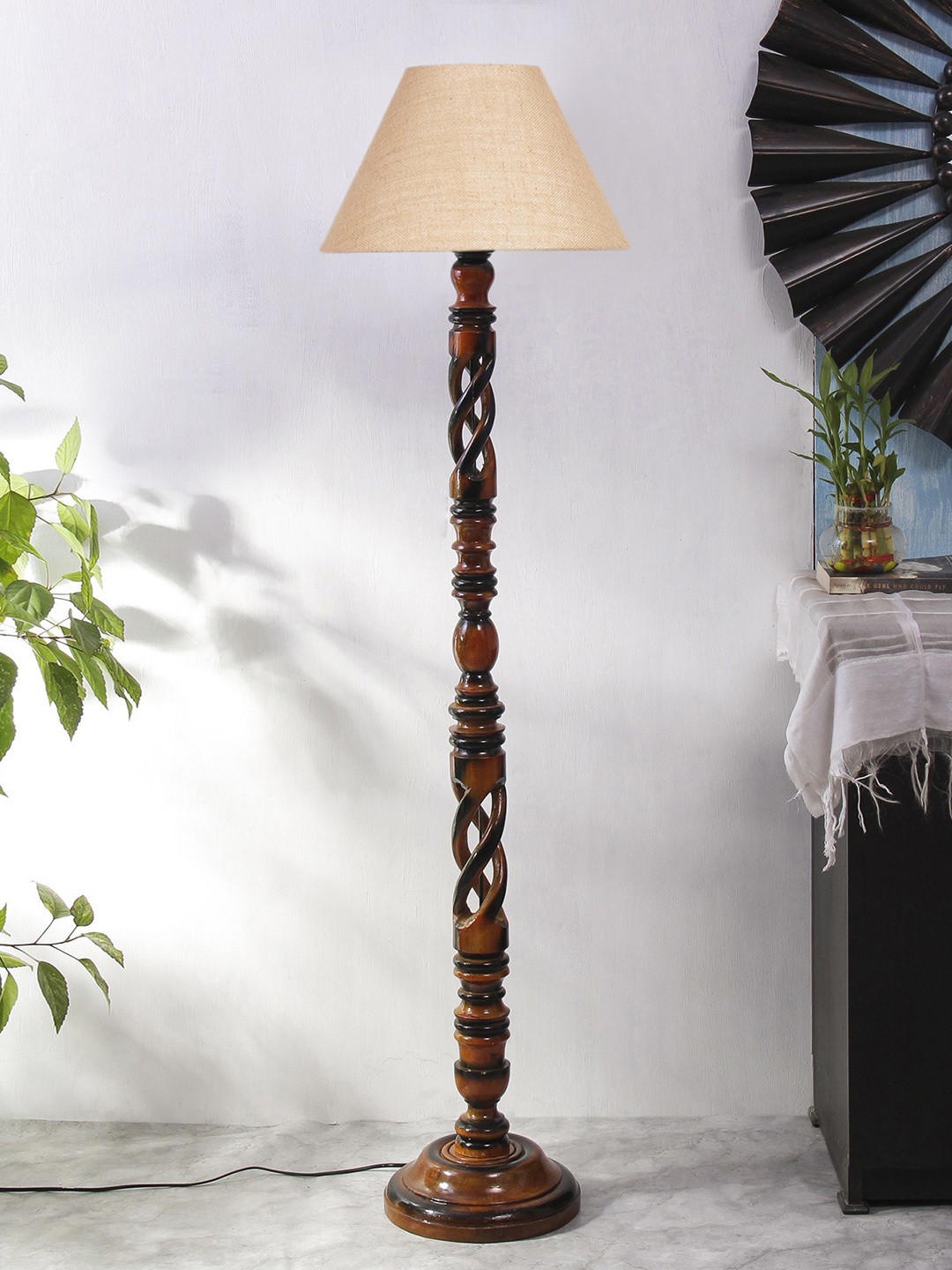 

Devansh Beige Jute Frustum Shade Open Snake Wooden Floor Lamp