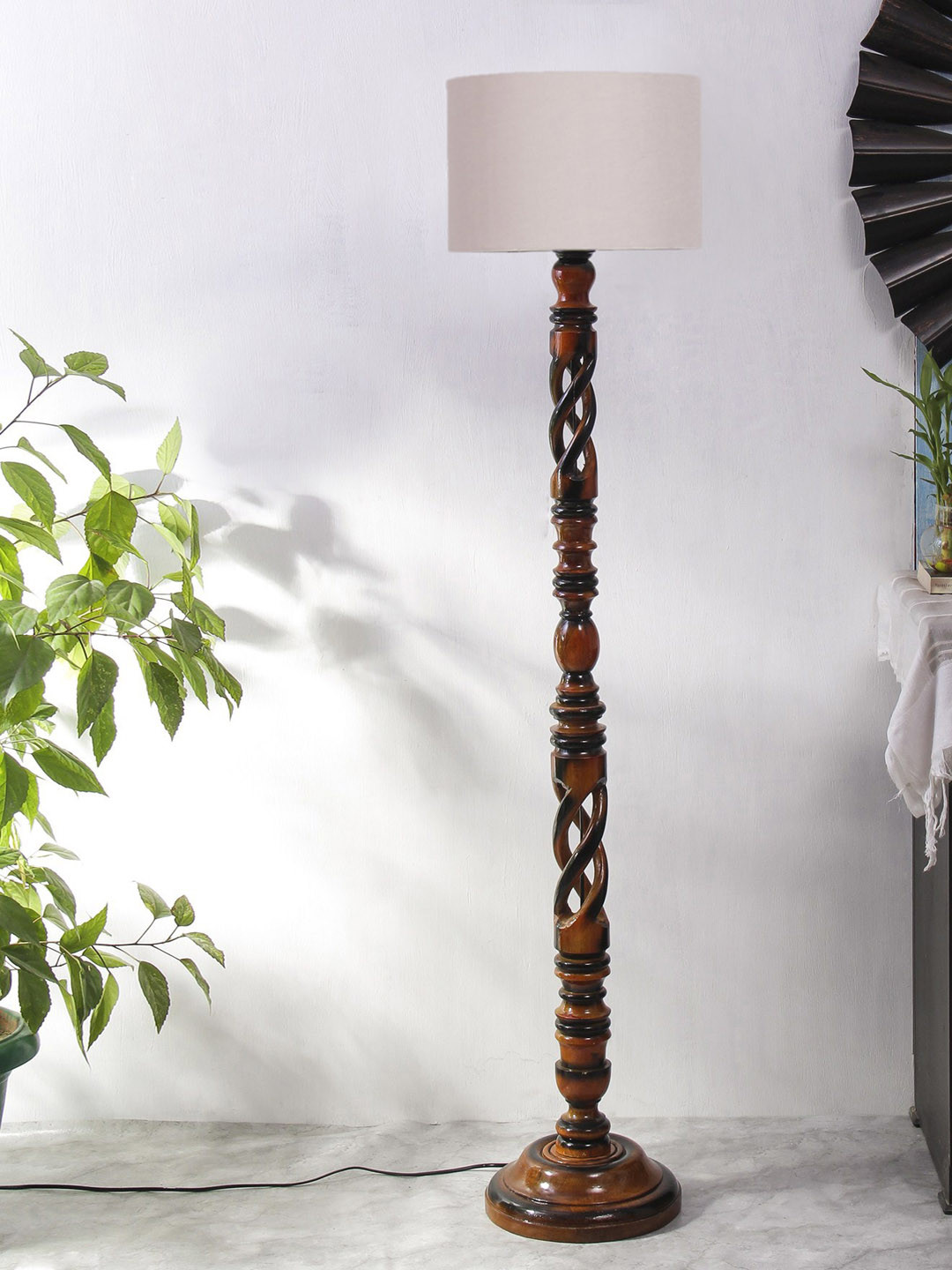 

Devansh Grey & Brown Textured Cotton & Wooden Floor Lamp