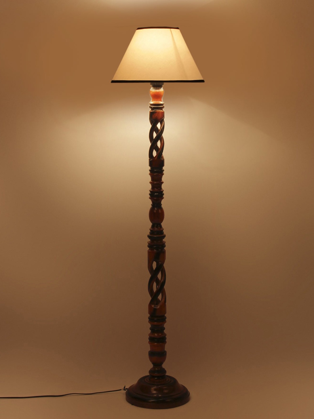 

Devansh White & Brown Wooden Floor Lamp With Shade