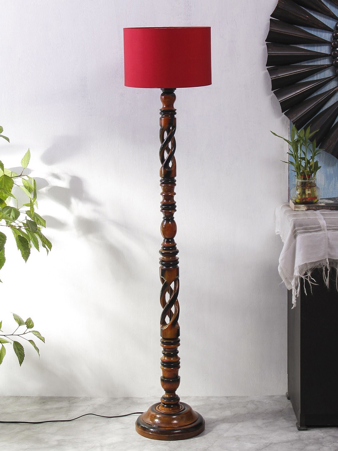 

Devansh Red Cotton Drum Wooden Floor Lamp