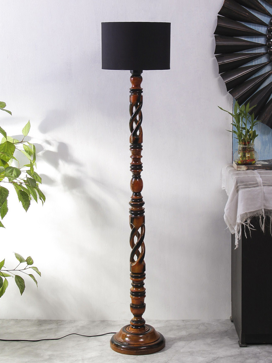 

Devansh Black & Brown Wooden Floor Lamp With Shade