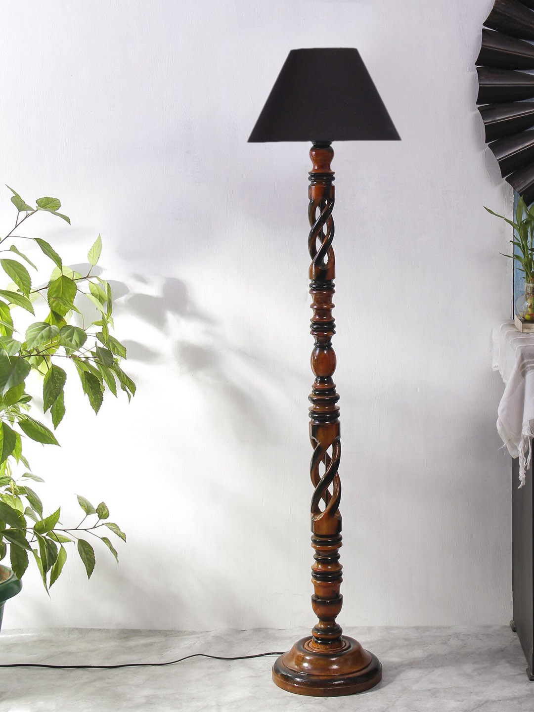 

Devansh Black & Brown Wooden Floor Lamp With Shade