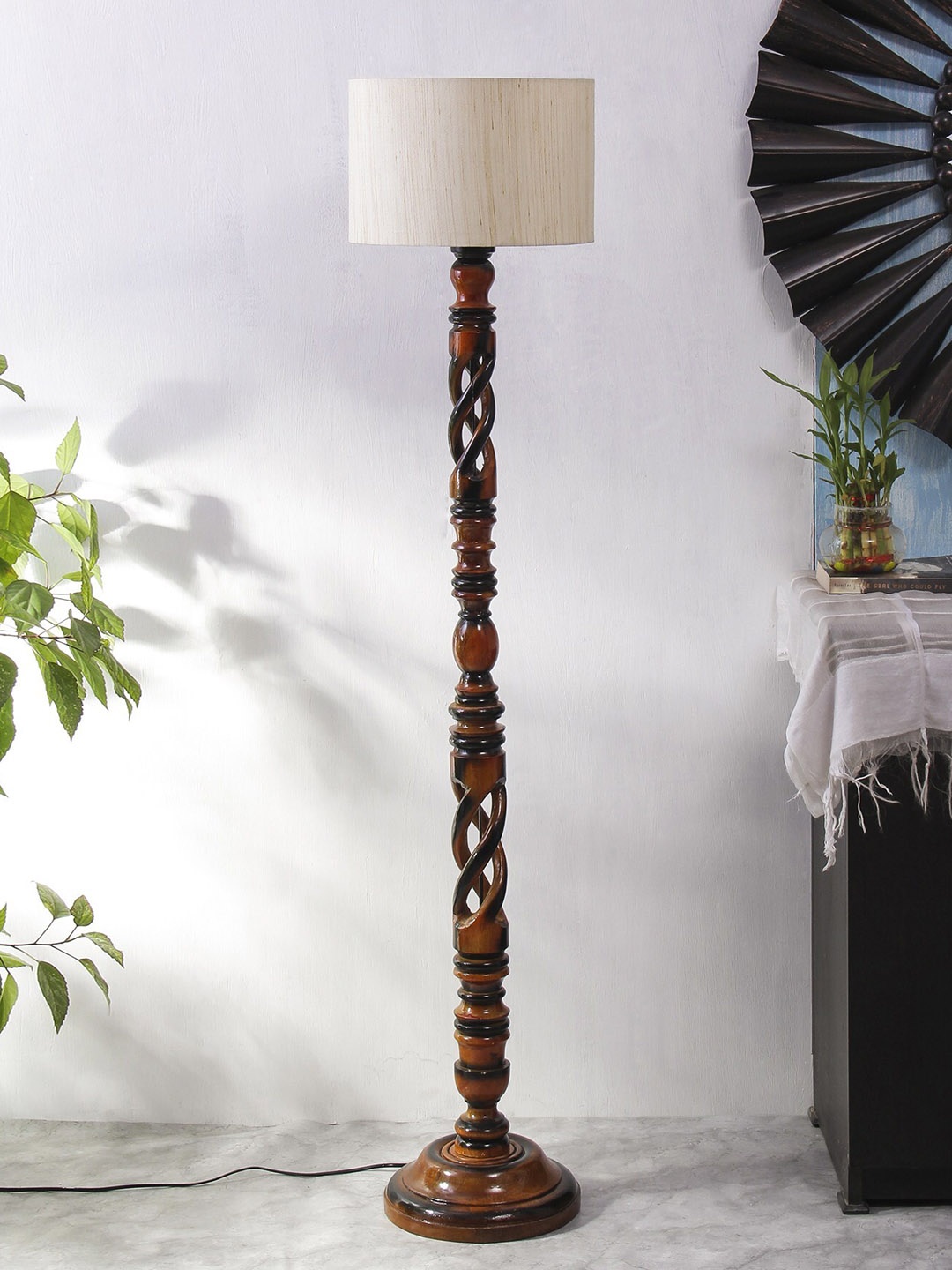 

Devansh White Wooden Drum Shaped Floor Lamp