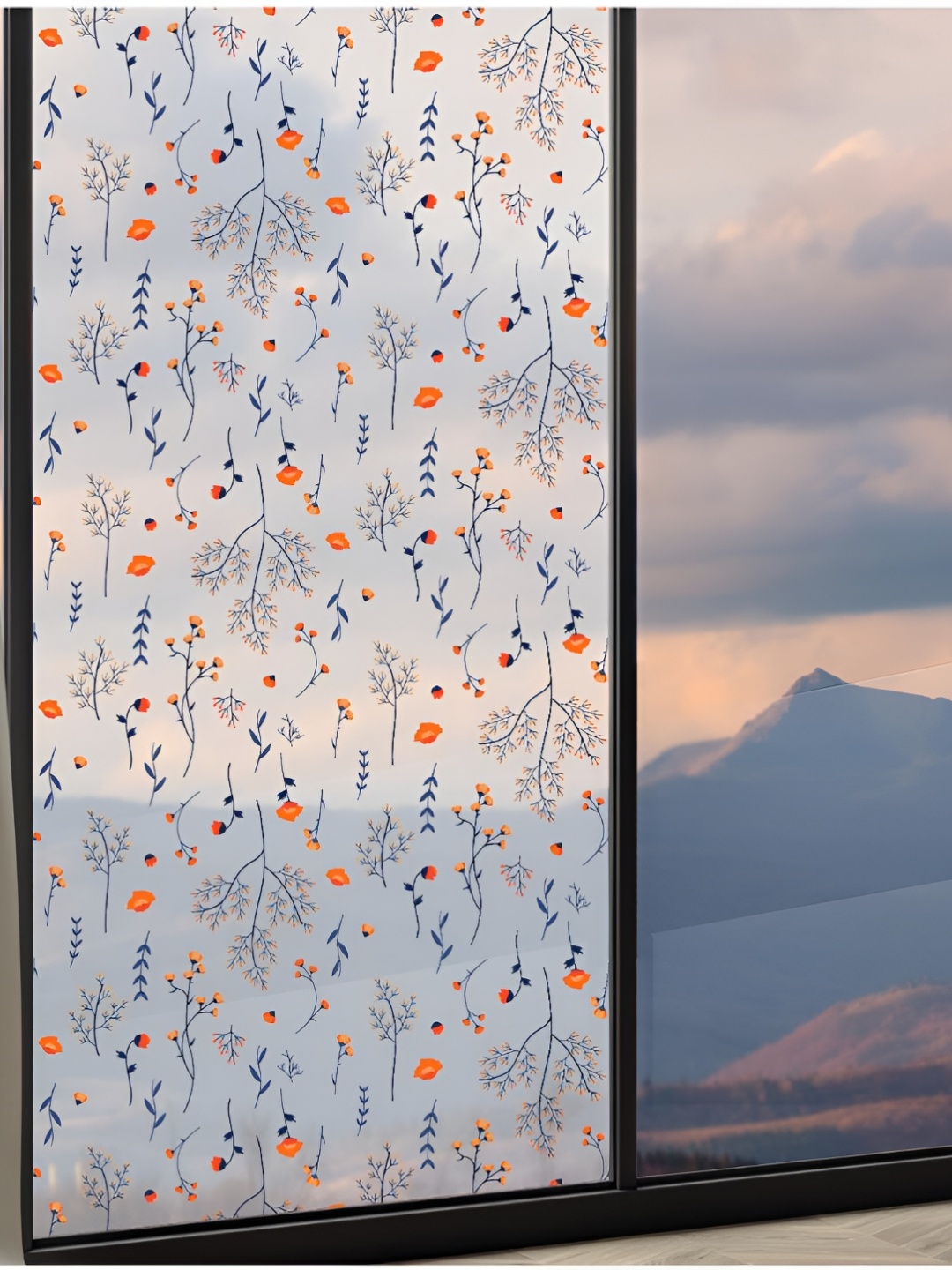 

CVANU Transparent & Orange Floral Printed Self-Adhesive Waterproof Window Film