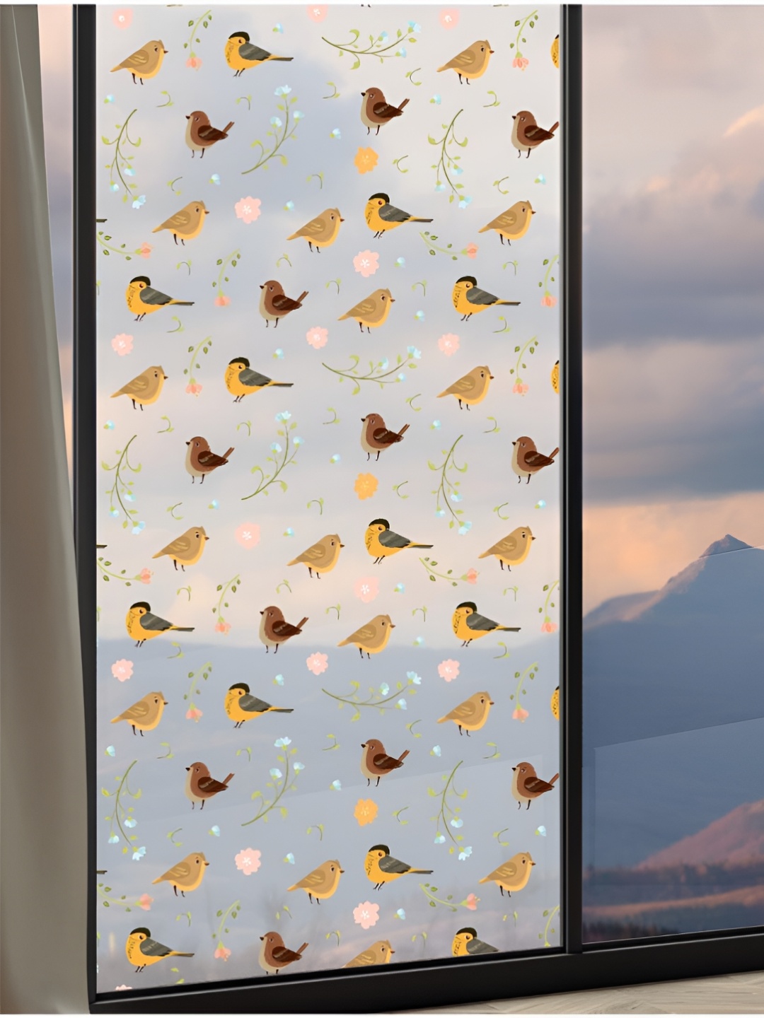 

CVANU Off White & Yellow Window Film Bird & Animal Printed Sticker