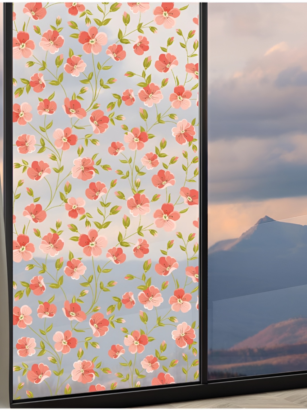 CVANU Transparent Red Floral Window Film