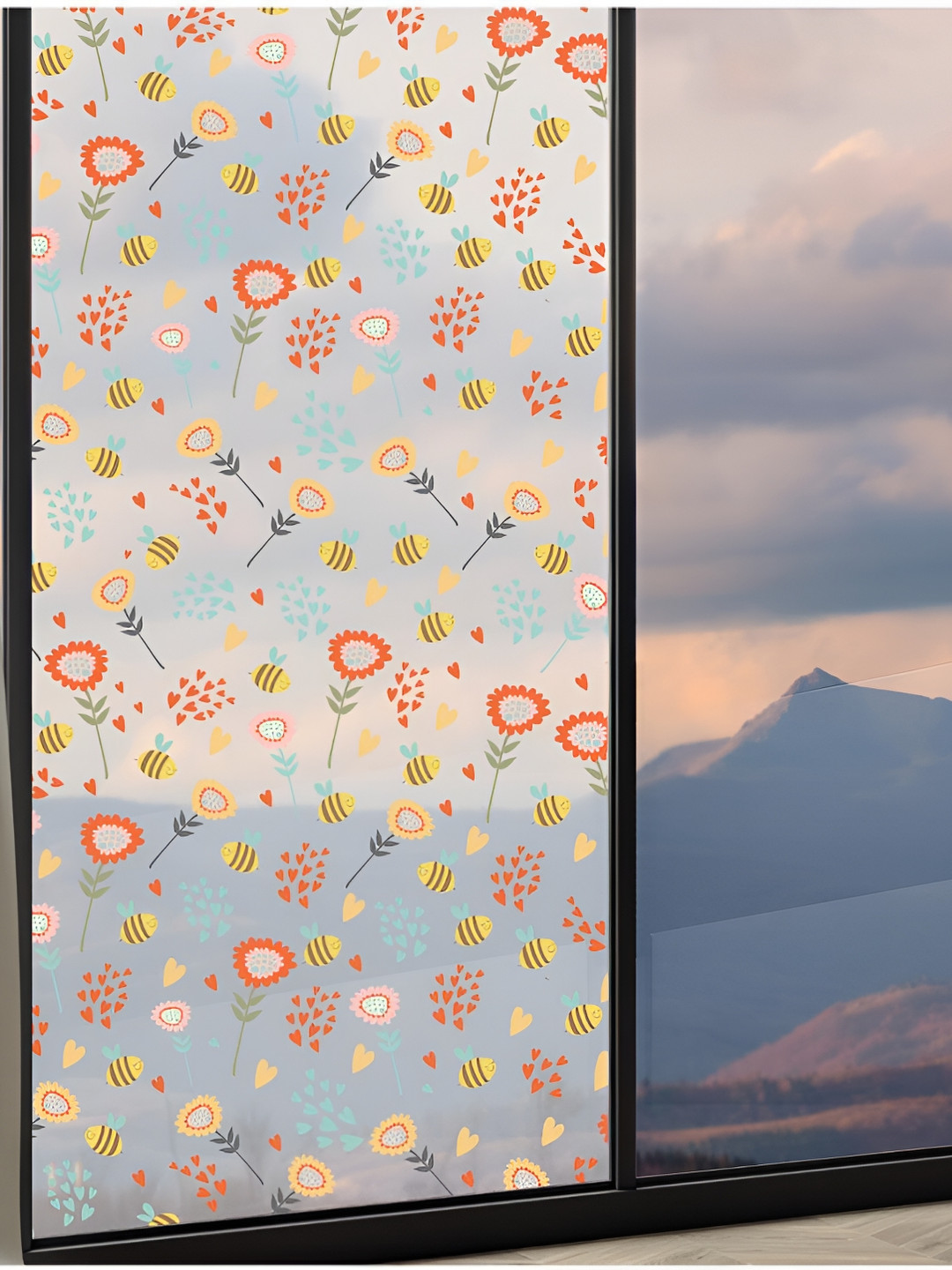 

CVANU Red & Yellow Floral Printed Self-Adhesive Window Sticker