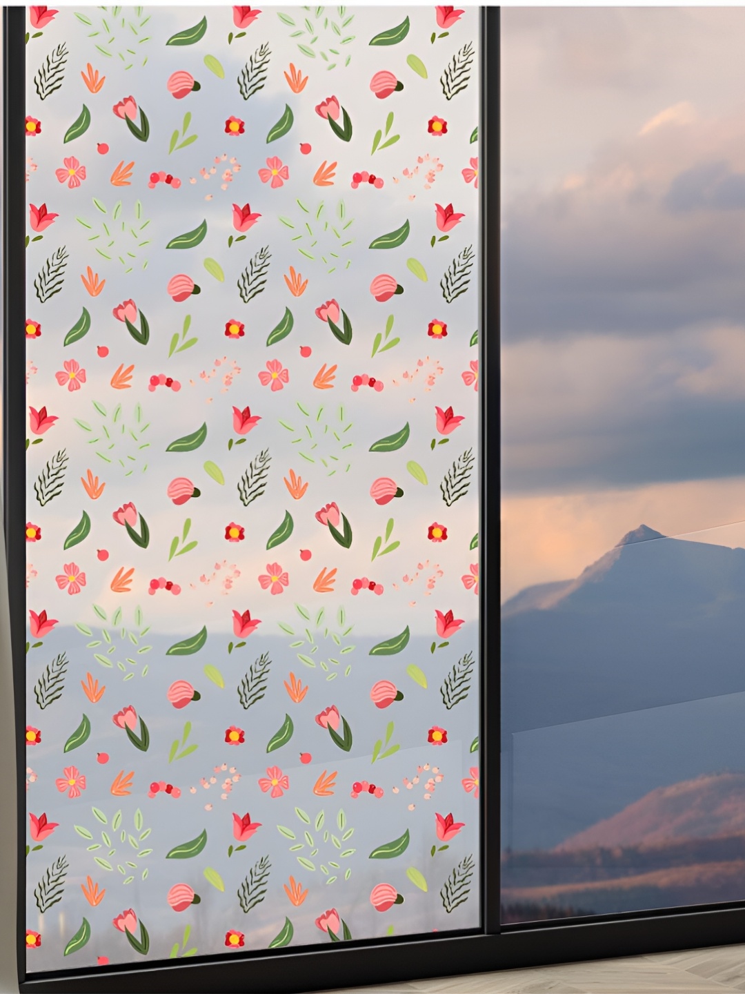 

CVANU Transparent Pink Floral Printed Self-Adhesive Window Film