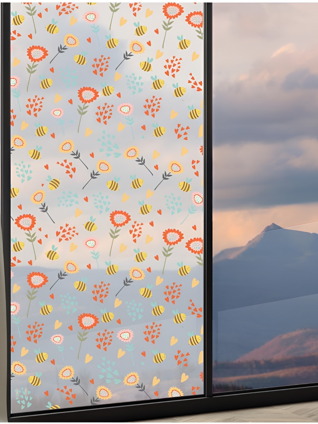

CVANU Transparent & Green Floral Printed Self-Adhesive Waterproof Window Sticker